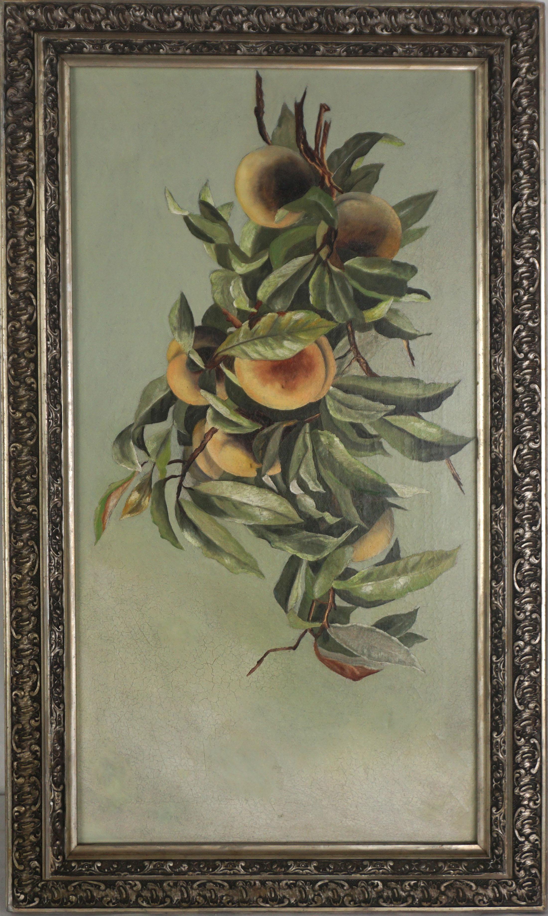 Unknown Still-Life Painting - 19th Century Original Oil Cascade of Peaches Botanical Still Life