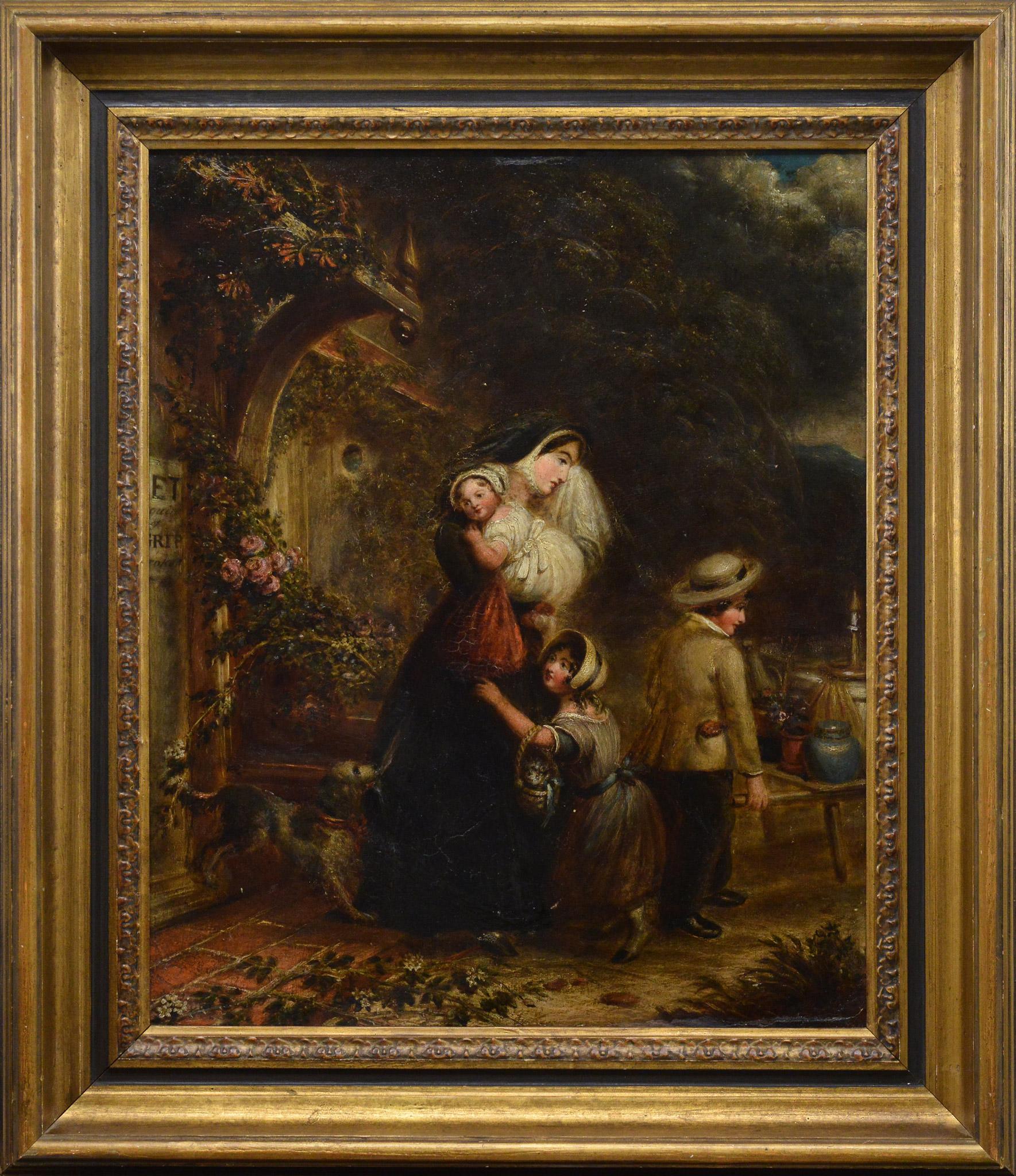 19th Century Original Victorian Oil Painting Genre Scene Forced From Home Framed
