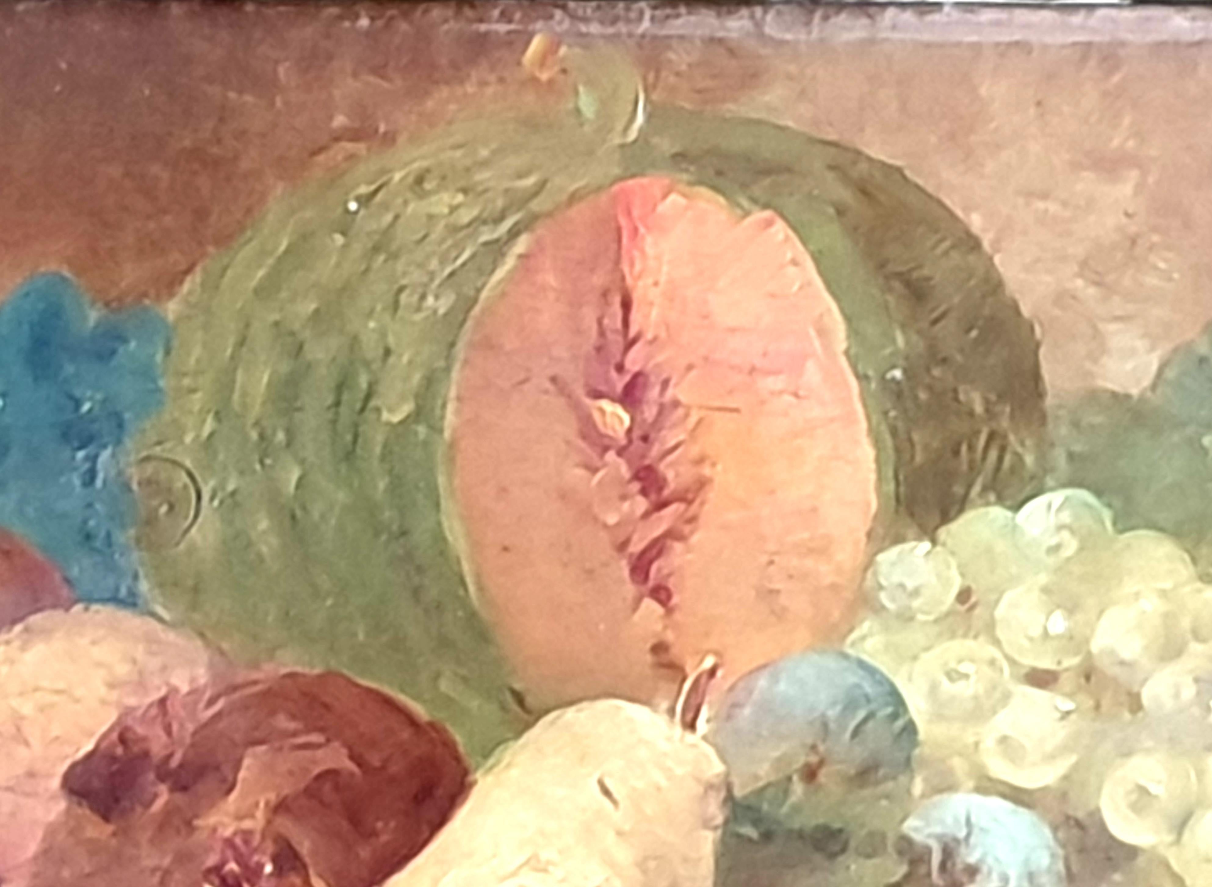 19th Century Overdoor Trumeau, Still Life Oil on Panel of a Cornucopia of Fruit. For Sale 8