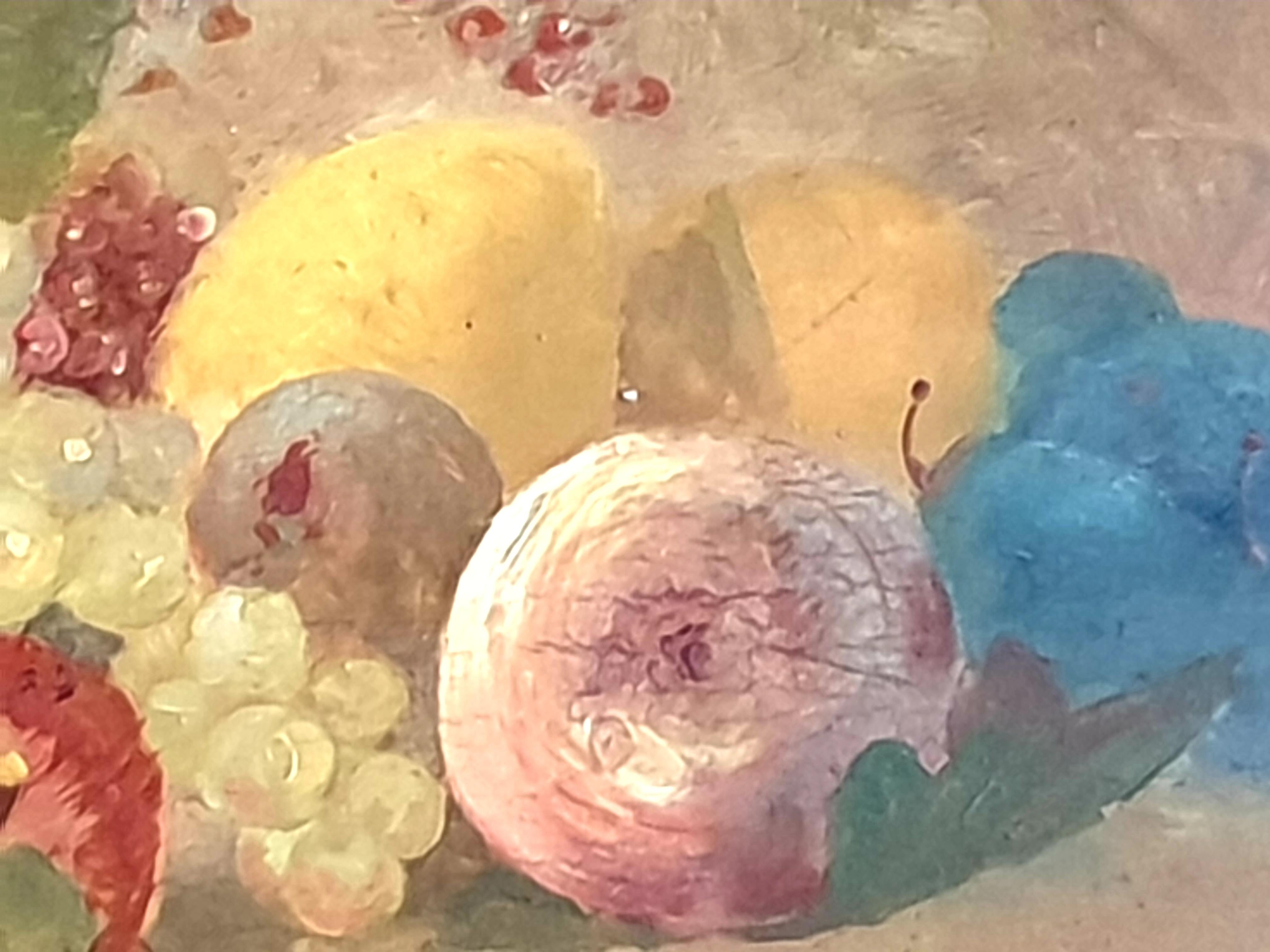 19th Century Overdoor Trumeau, Still Life Oil on Panel of a Cornucopia of Fruit. For Sale 10