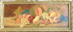 19th Century Overdoor Trumeau, Still Life Oil on Panel of a Cornucopia of Fruit.