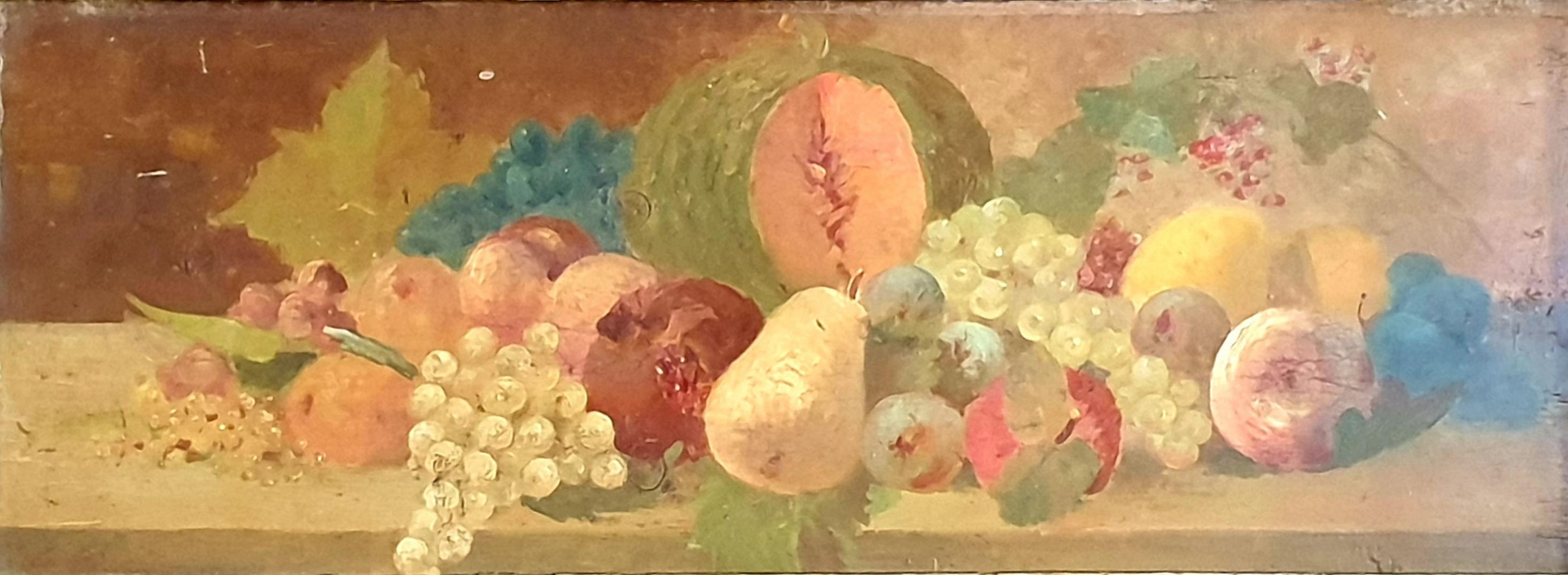 19th Century Overdoor Trumeau, Still Life Oil on Panel of a Cornucopia of Fruit. 16