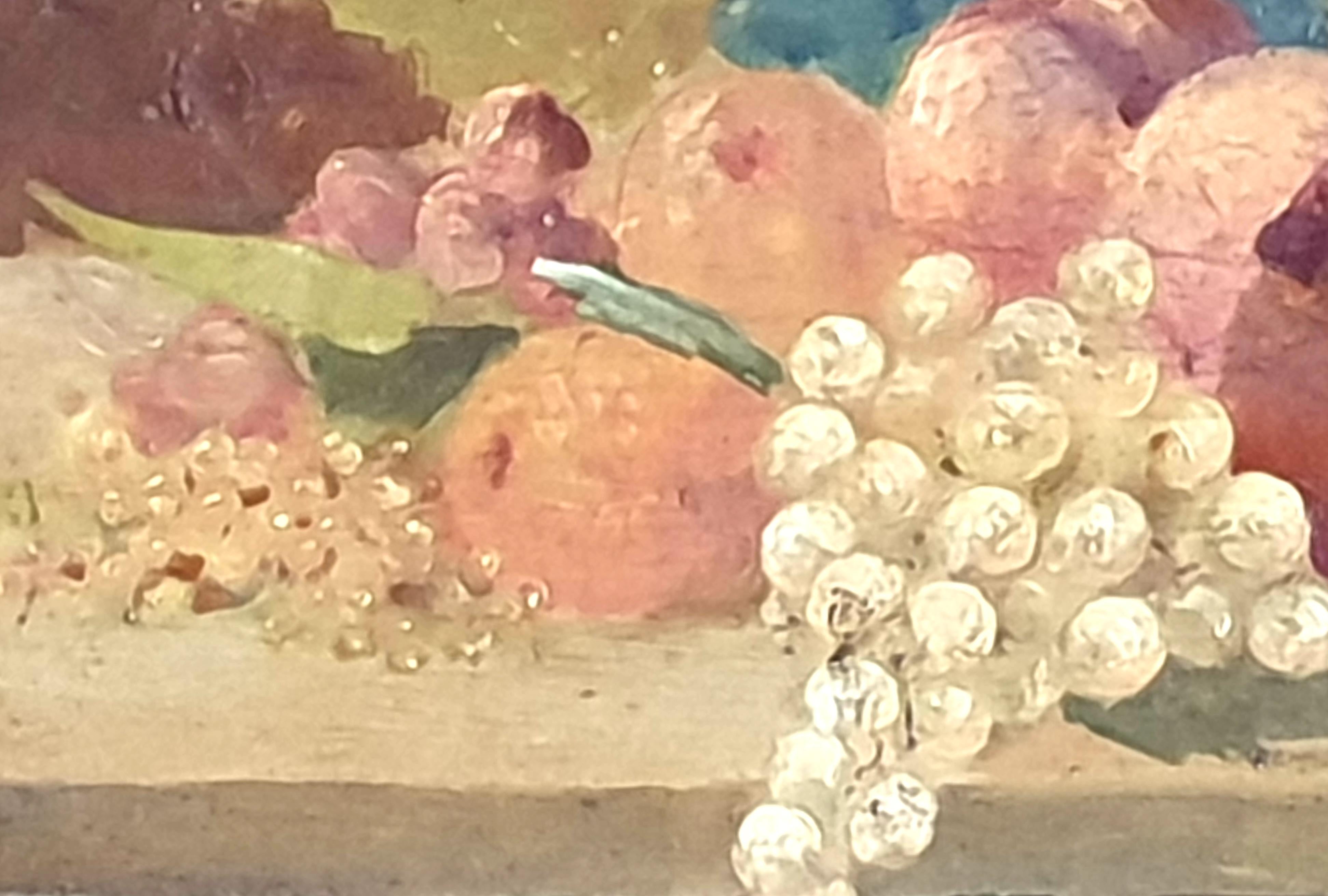 19th Century Overdoor Trumeau, Still Life Oil on Panel of a Cornucopia of Fruit. For Sale 2