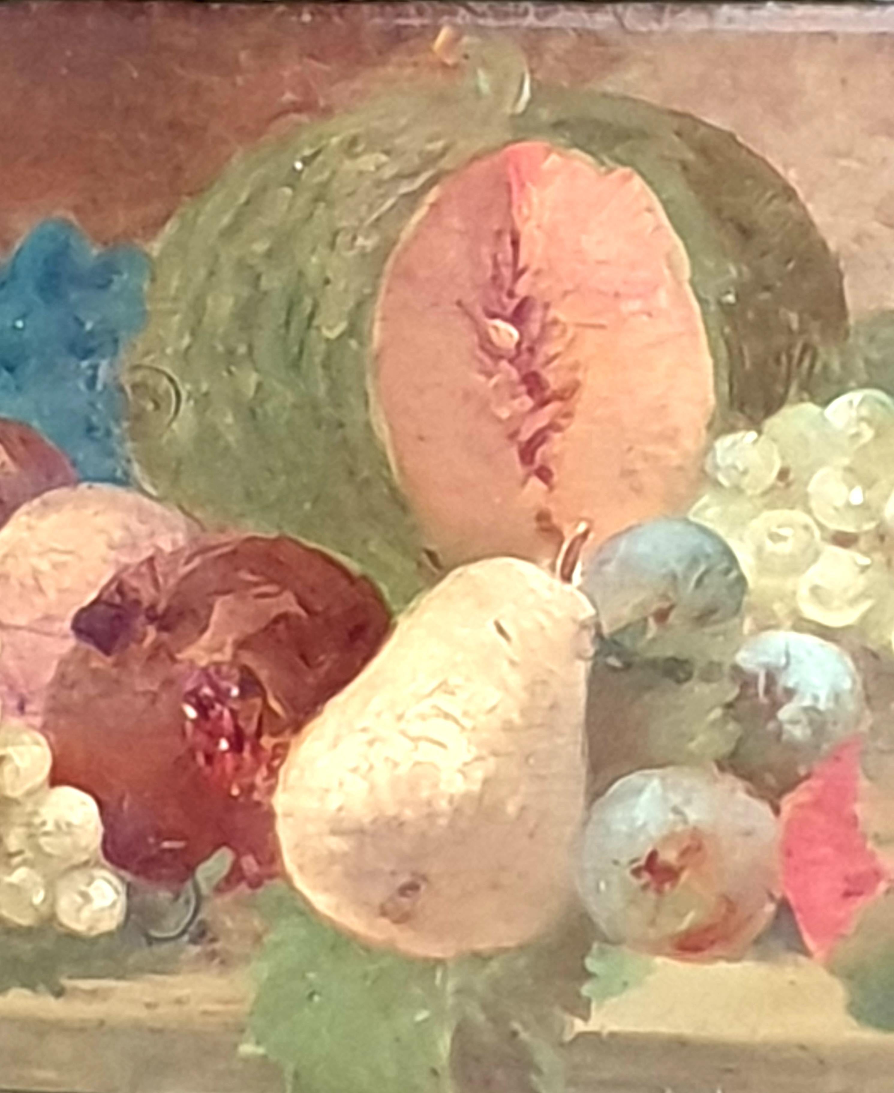 19th Century Overdoor Trumeau, Still Life Oil on Panel of a Cornucopia of Fruit. For Sale 3