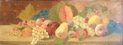 Antique 19th Century Overdoor Trumeau, Still Life Oil on Panel of a Cornucopia of Fruit.