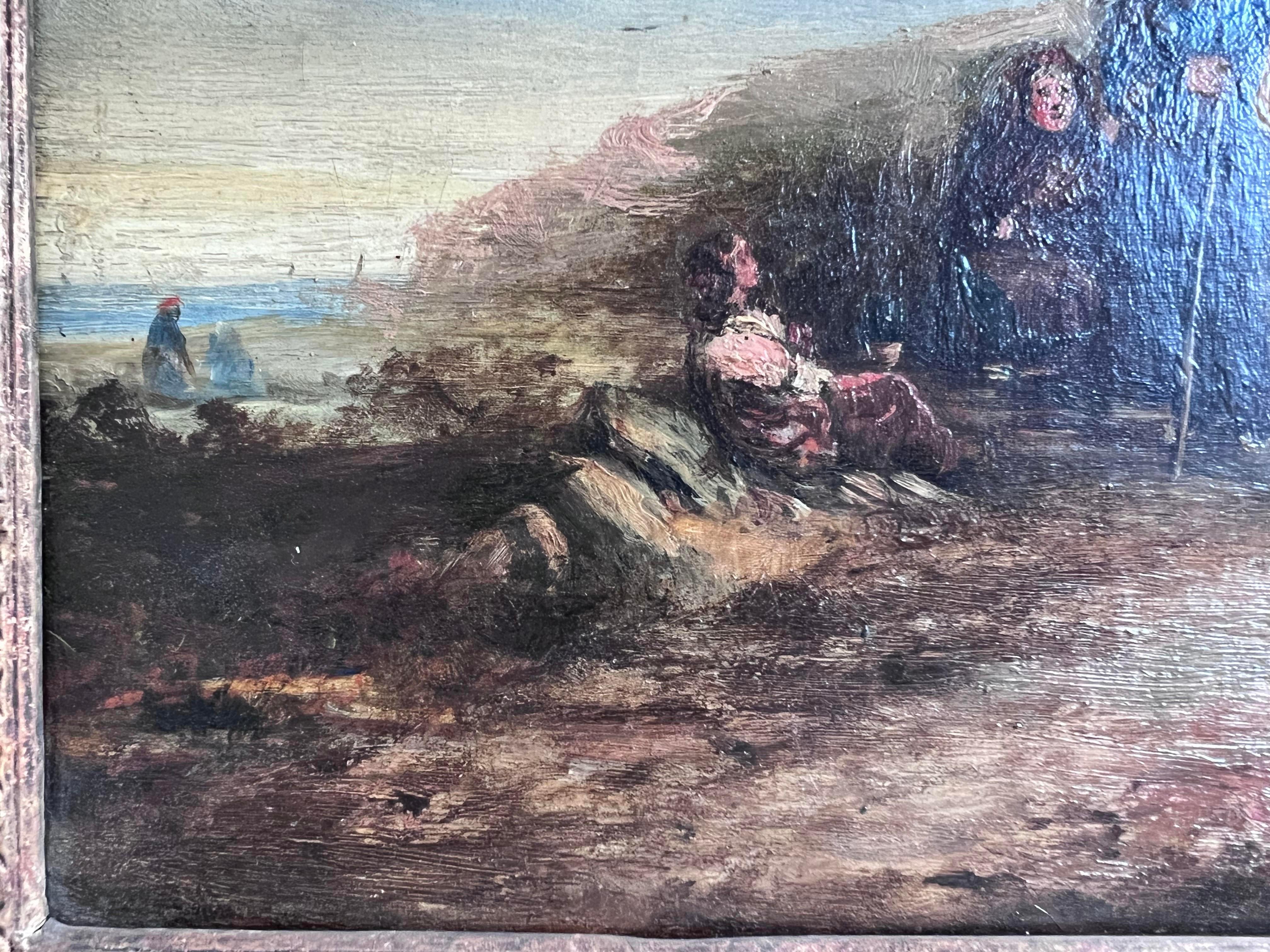 Peinture du 19ème siècle représentant des femmes traversant un ruisseau  en vente 2