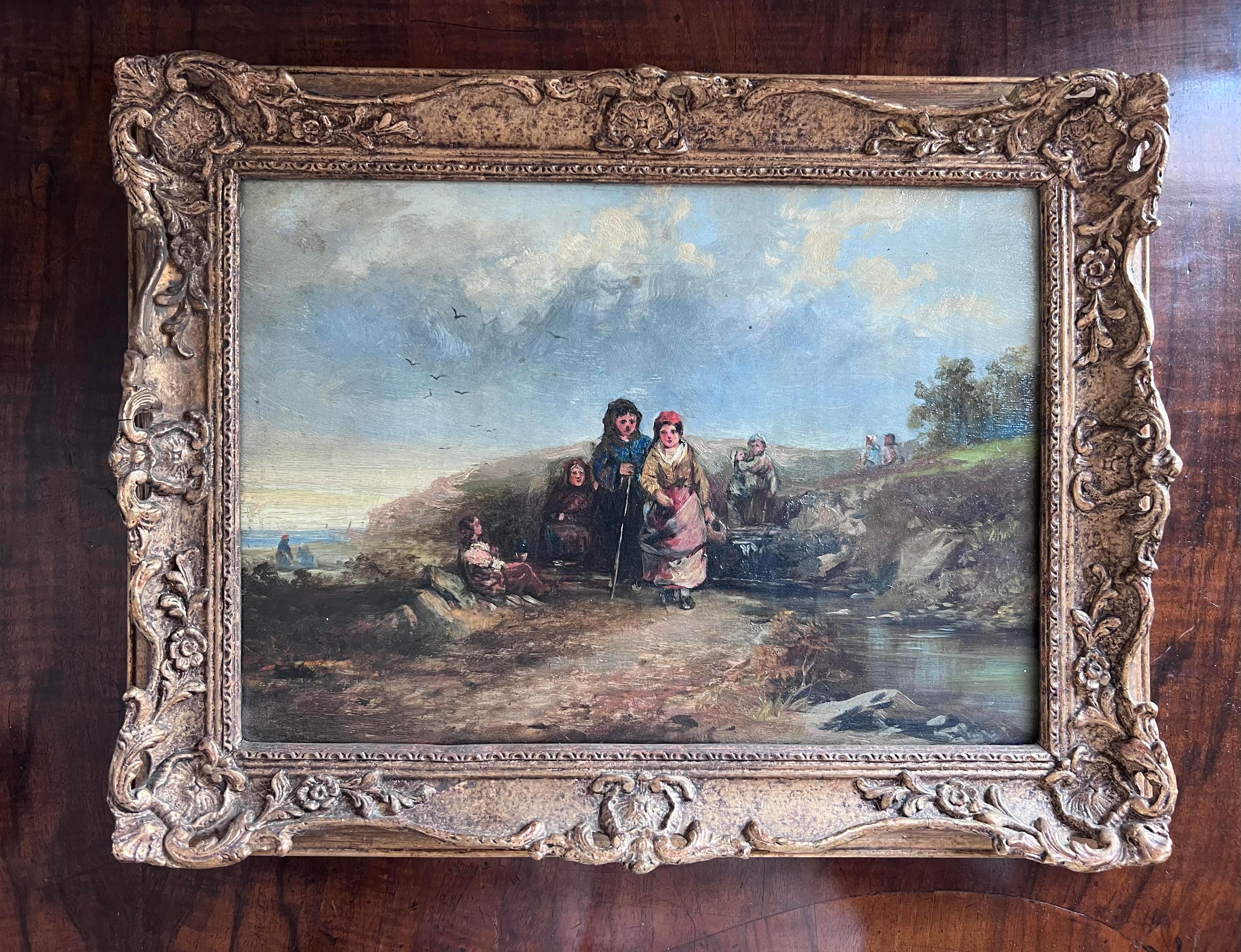 19th Century Painting of Women Crossing Stream  For Sale 6