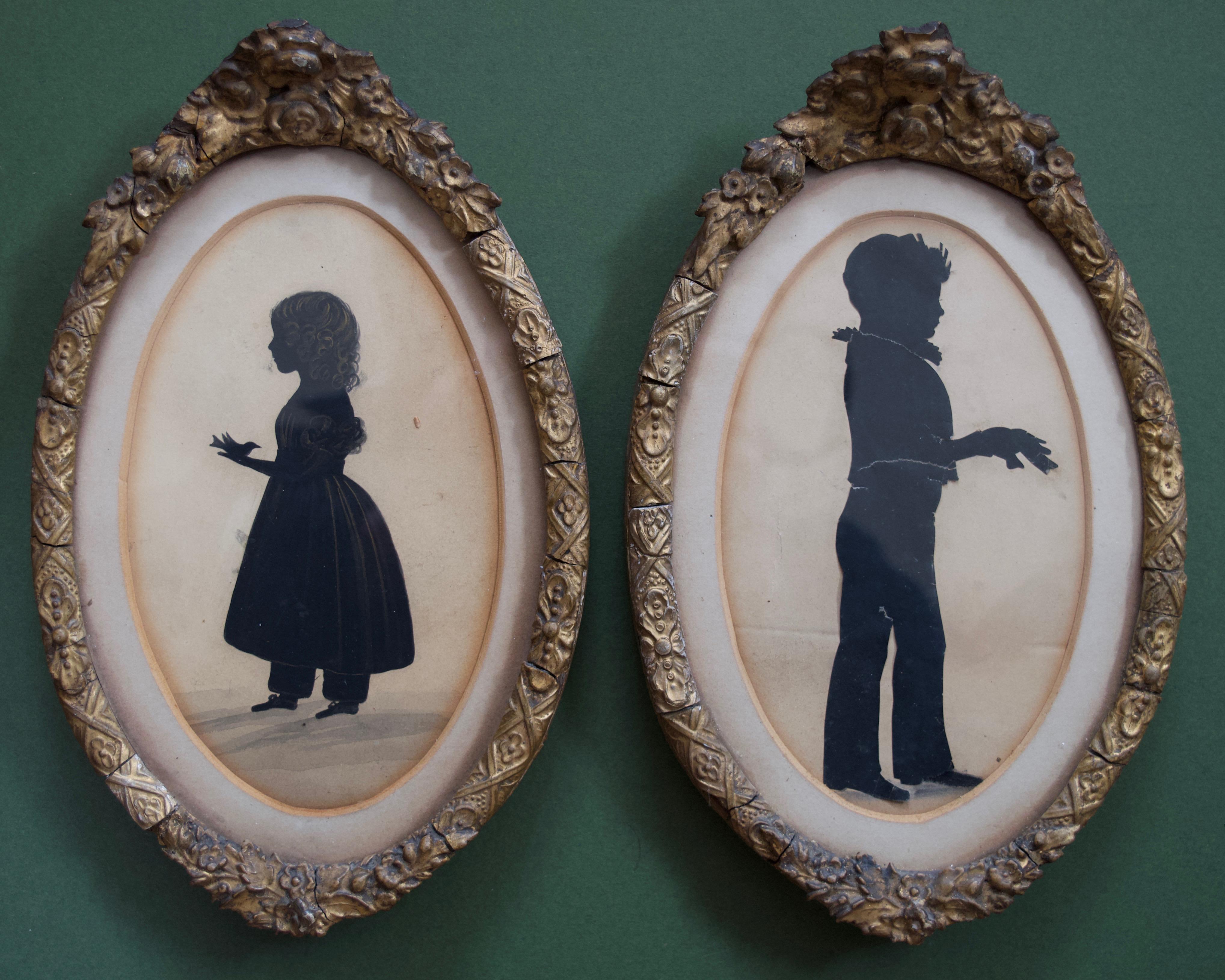 19th Century Pair of Antique silhouettes of children - Painting by Unknown