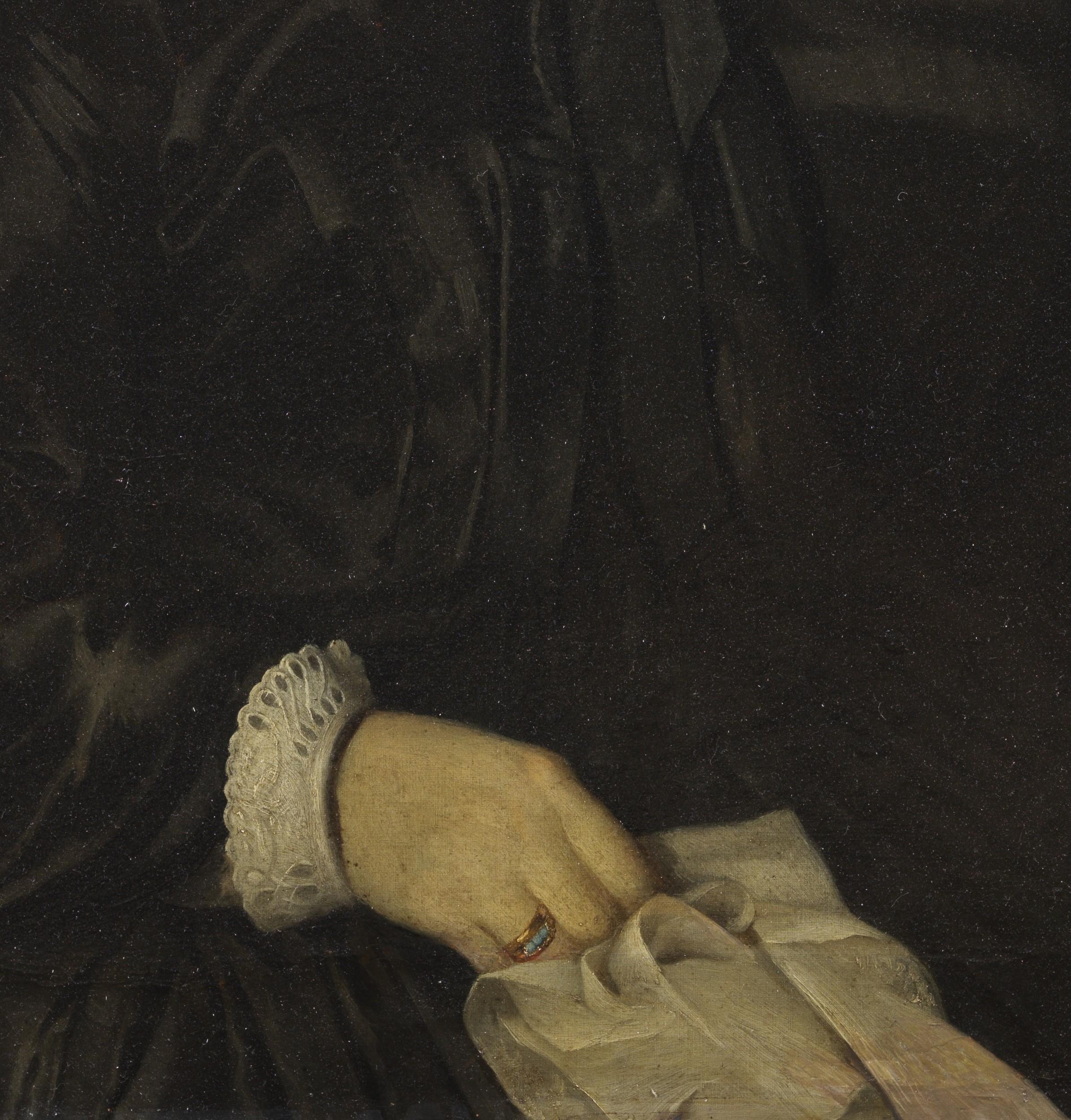 19th Century Portrait Noble Woman Nord Europe Ritratto Oil on Canvas Black - Painting Altro stile artistico di Unknown