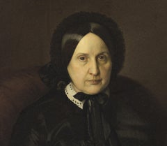 Antique 19th Century Portrait Noble Woman North Europe Portrait Oil on Canvas Black