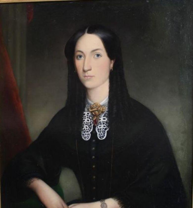 Portrait d'une jeune femme sur toile, huile sur toile, XIXe siècle - Noir Portrait Painting par Unknown
