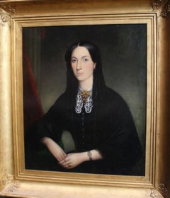 Antique 19th Century Portrait Of A Young Woman Oil On Canvas