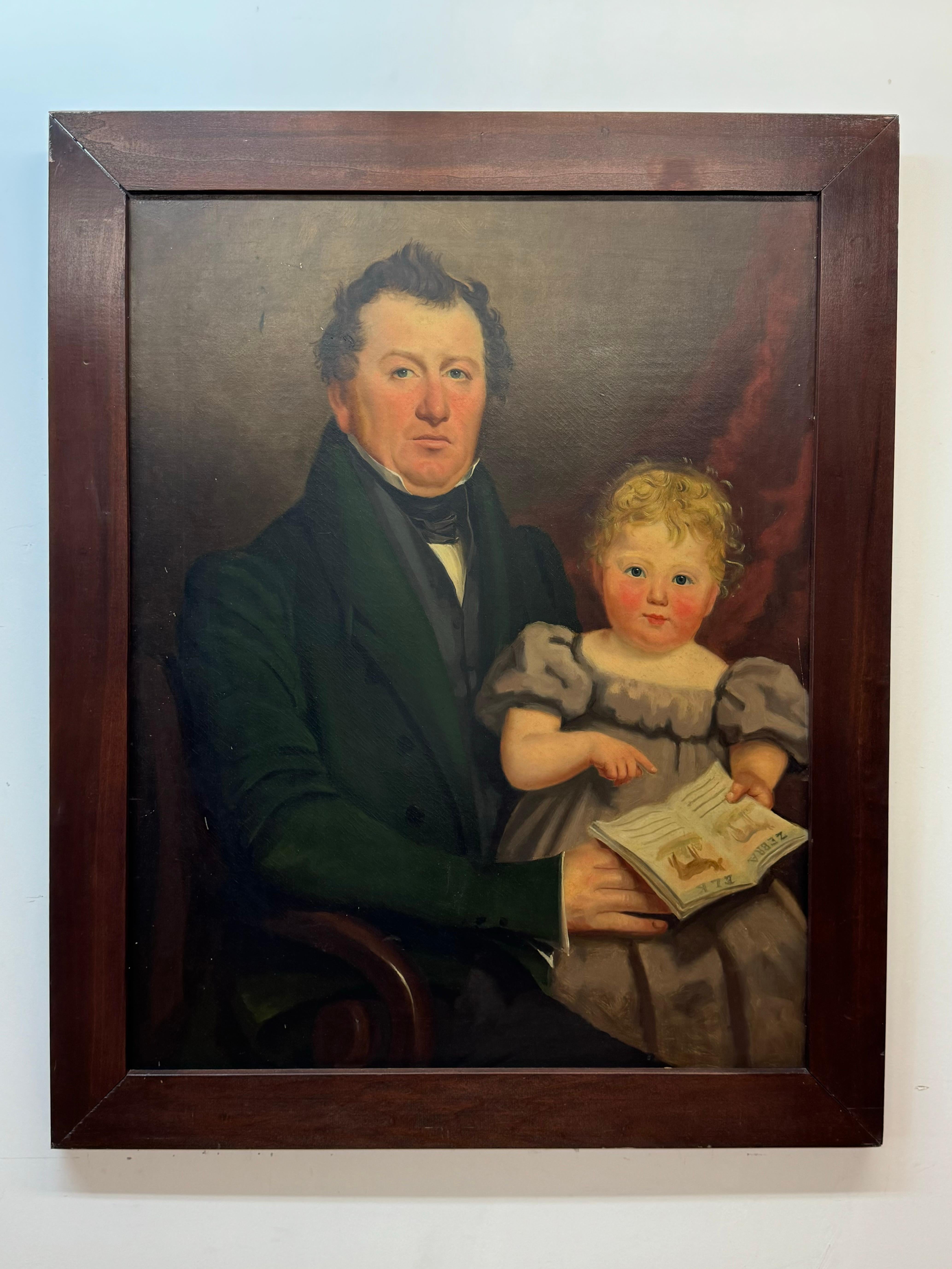 Unknown Portrait Painting - 19th century portrait, painting of father and daughter
