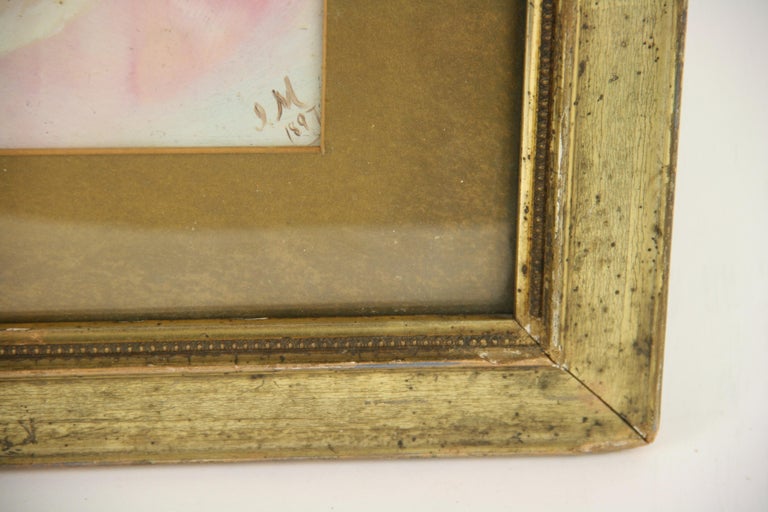 Antique American Portrait  Maiden Original Gold Frame ,Pastel Painting 1897 For Sale 1