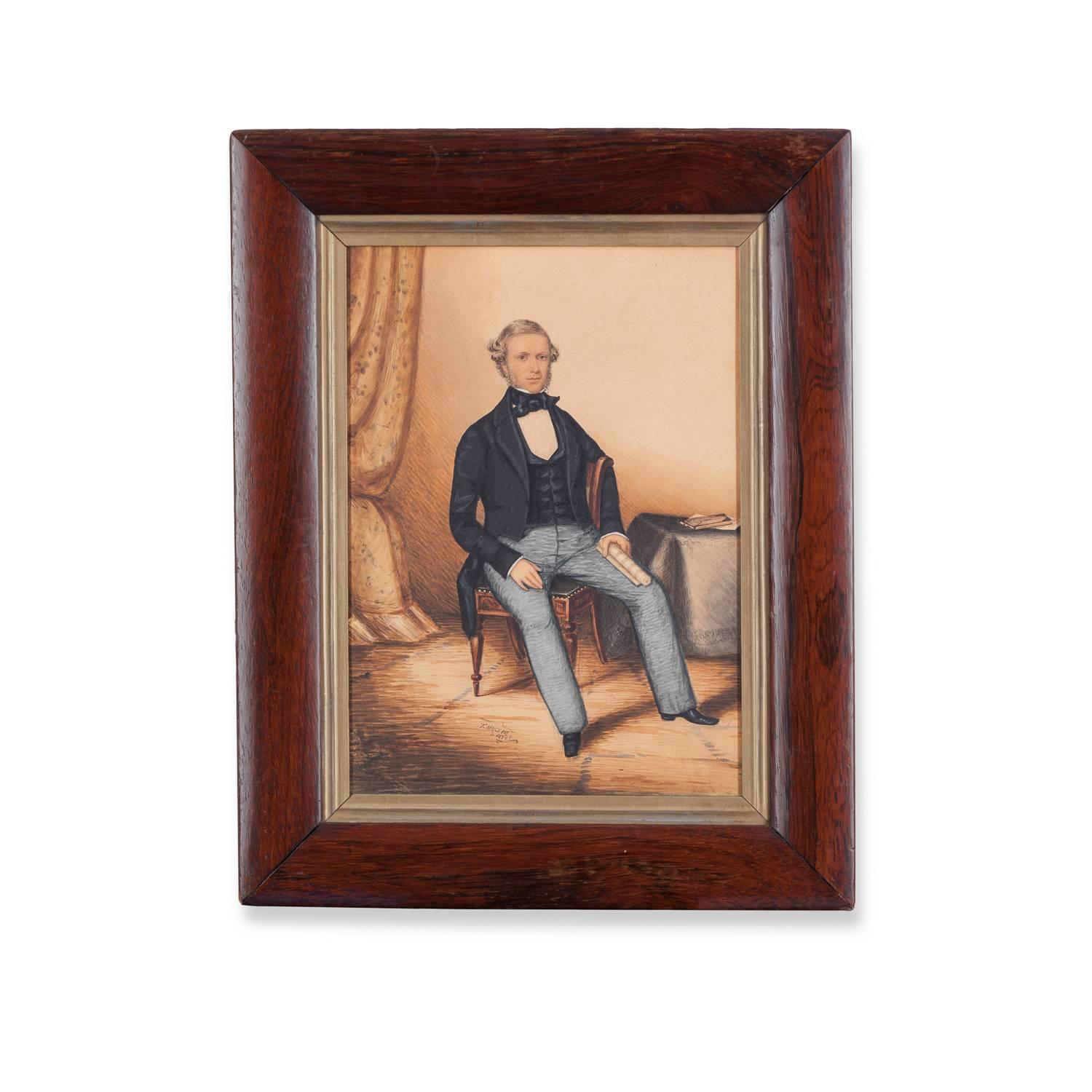 Unknown Portrait Painting - 19th Century Primitive Portrait of Edward Chance 