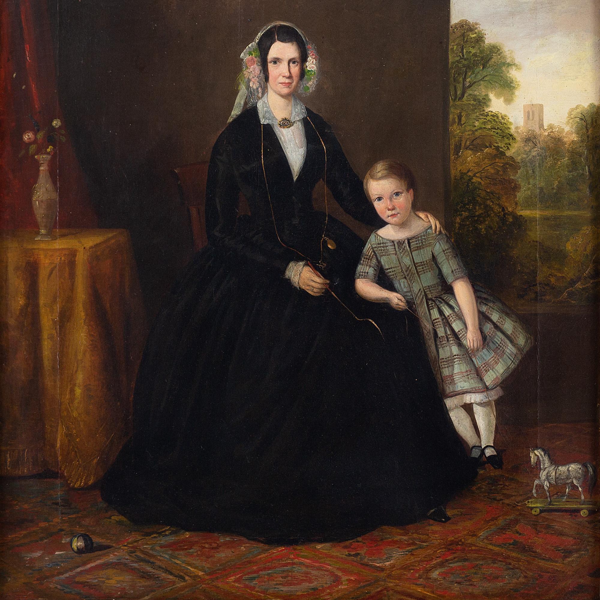 Ce portrait provincial du XIXe siècle représente une mère et un enfant assis dans l'intérieur d'une maison de campagne.

C'est une pièce intéressante qui comporte diverses références symboliques. Remarquez le cheval en peluche, qui rappelle
