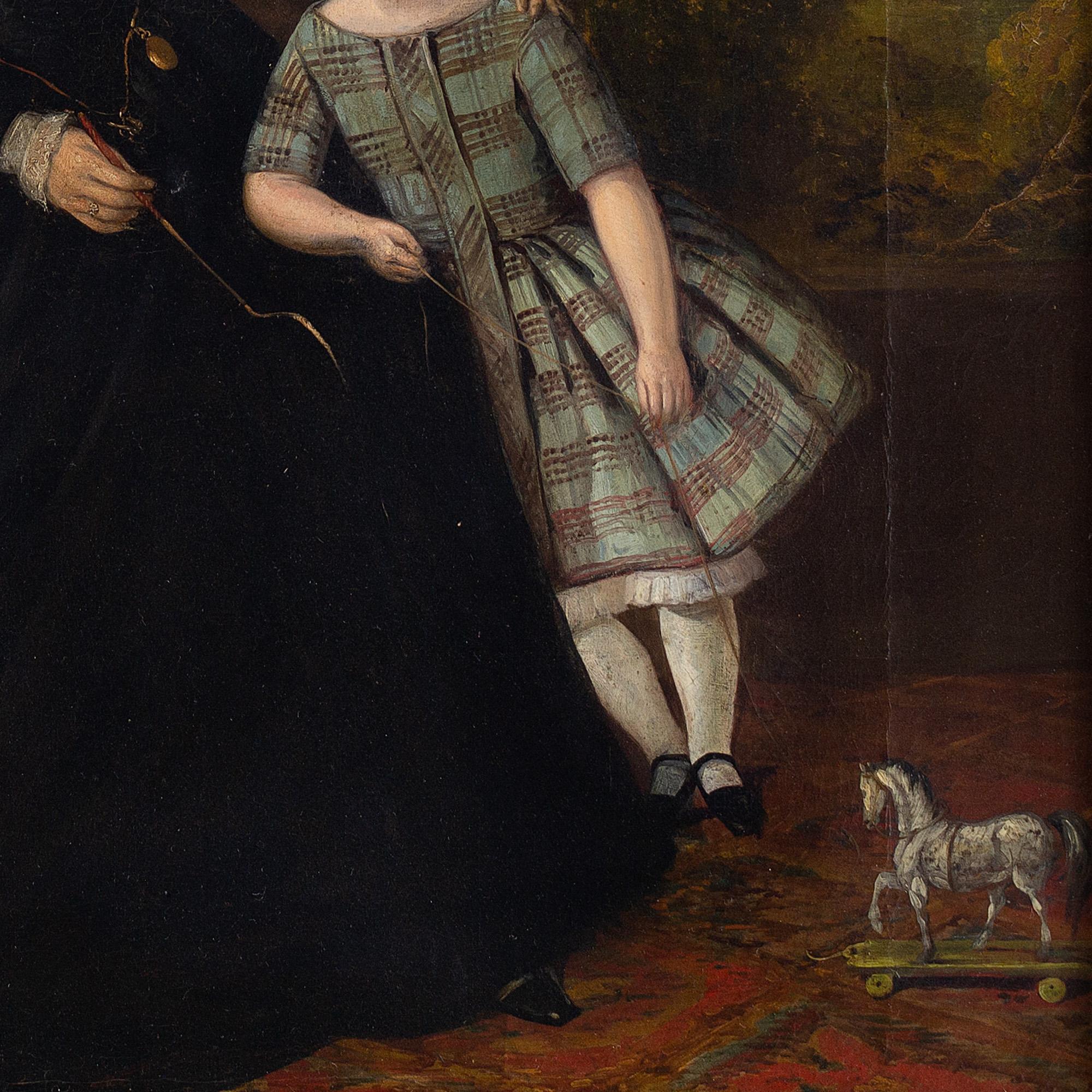 19th-Century Provincial British School Portrait Of A Mother & Child, Folk Art 2
