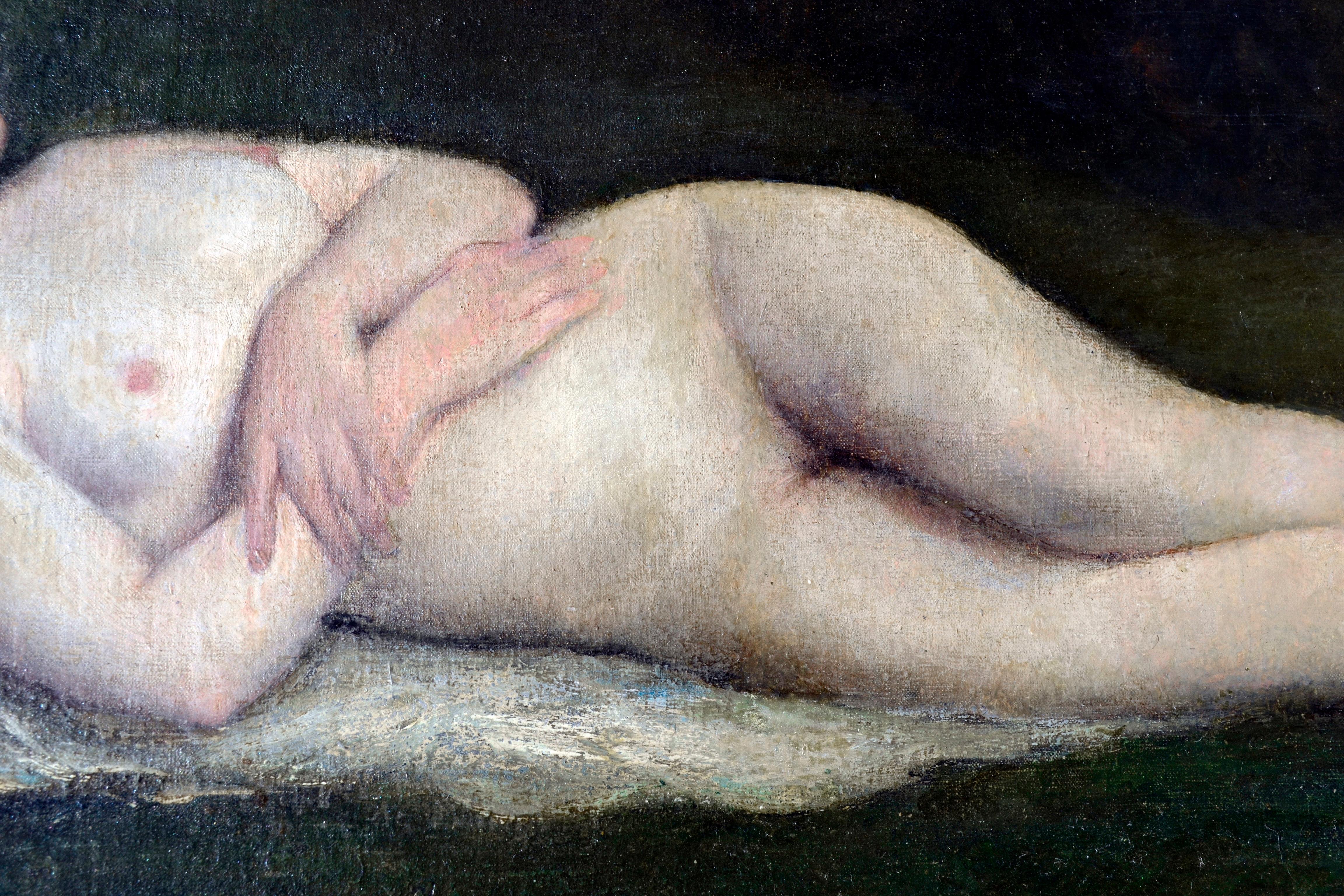Desnudo reclinado de finales del siglo XIX Escuela de California - Figurative Painting Gris de Unknown
