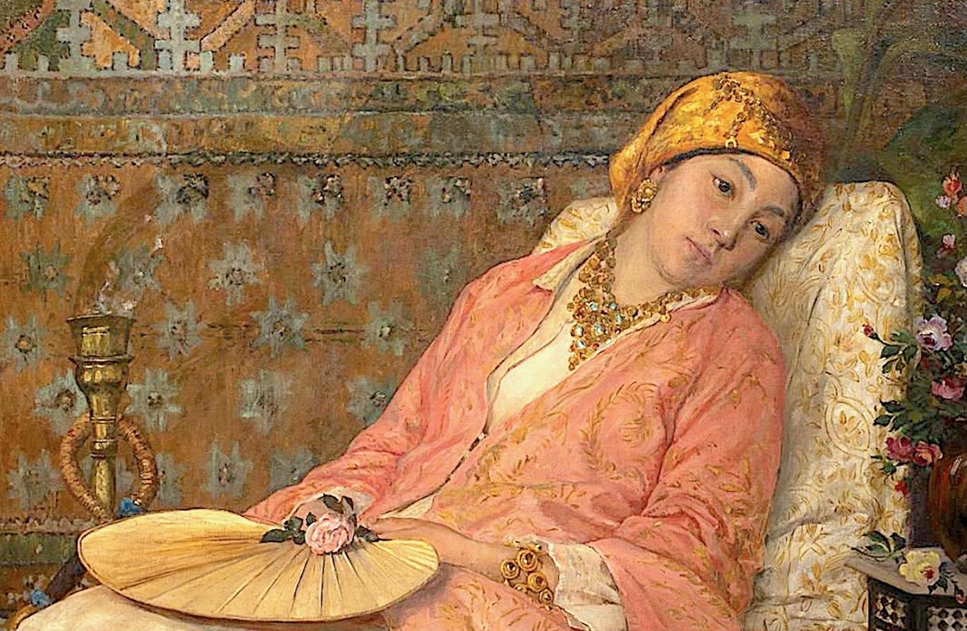 Quadro orientalista del XIX secolo con odalisca sdraiata - Painting di Unknown