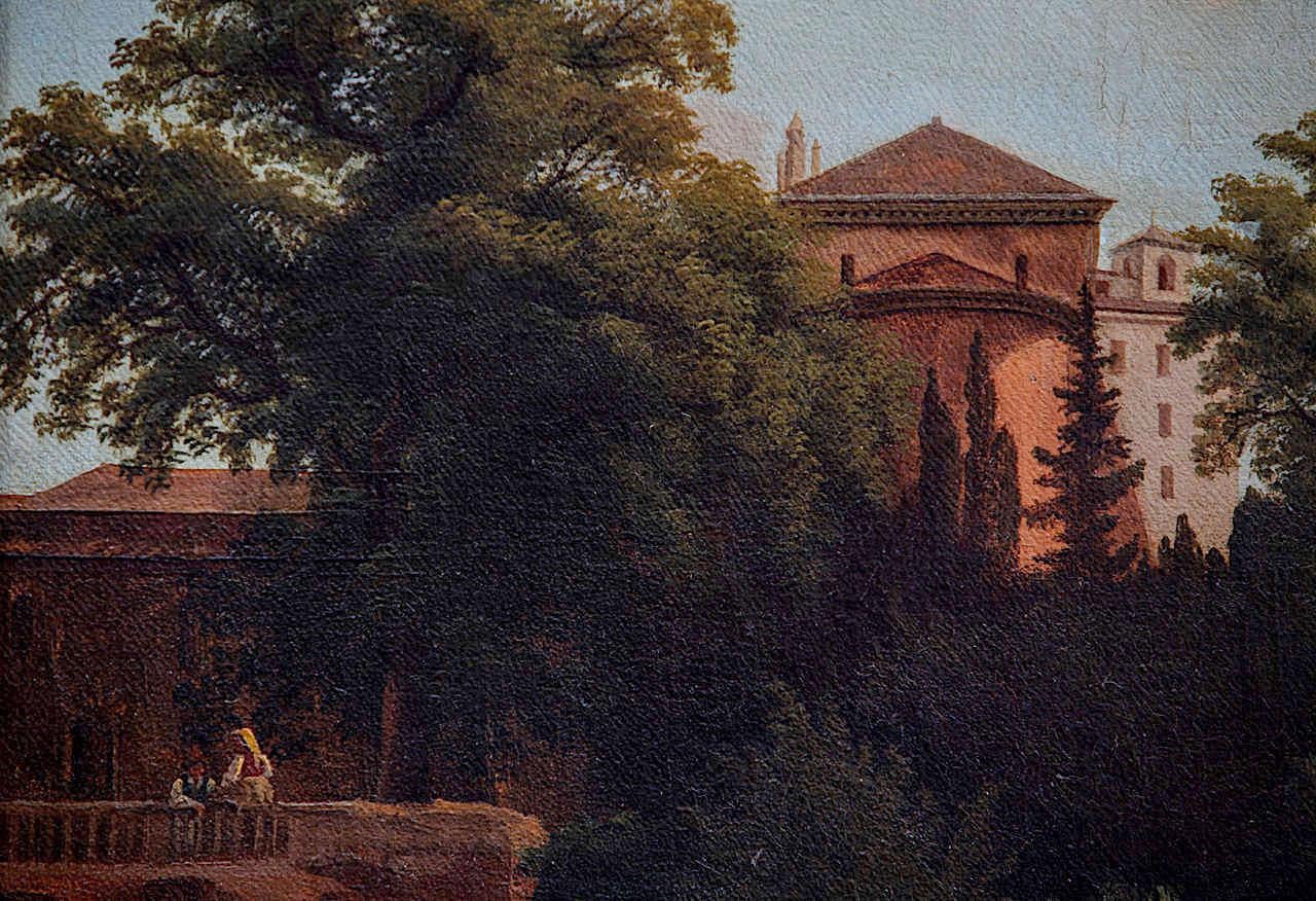 Romantische Landschaft des 19. Jahrhunderts, Öl auf Leinwand mit Rahmen aus vergoldetem Holz (Alte Meister), Painting, von Unknown