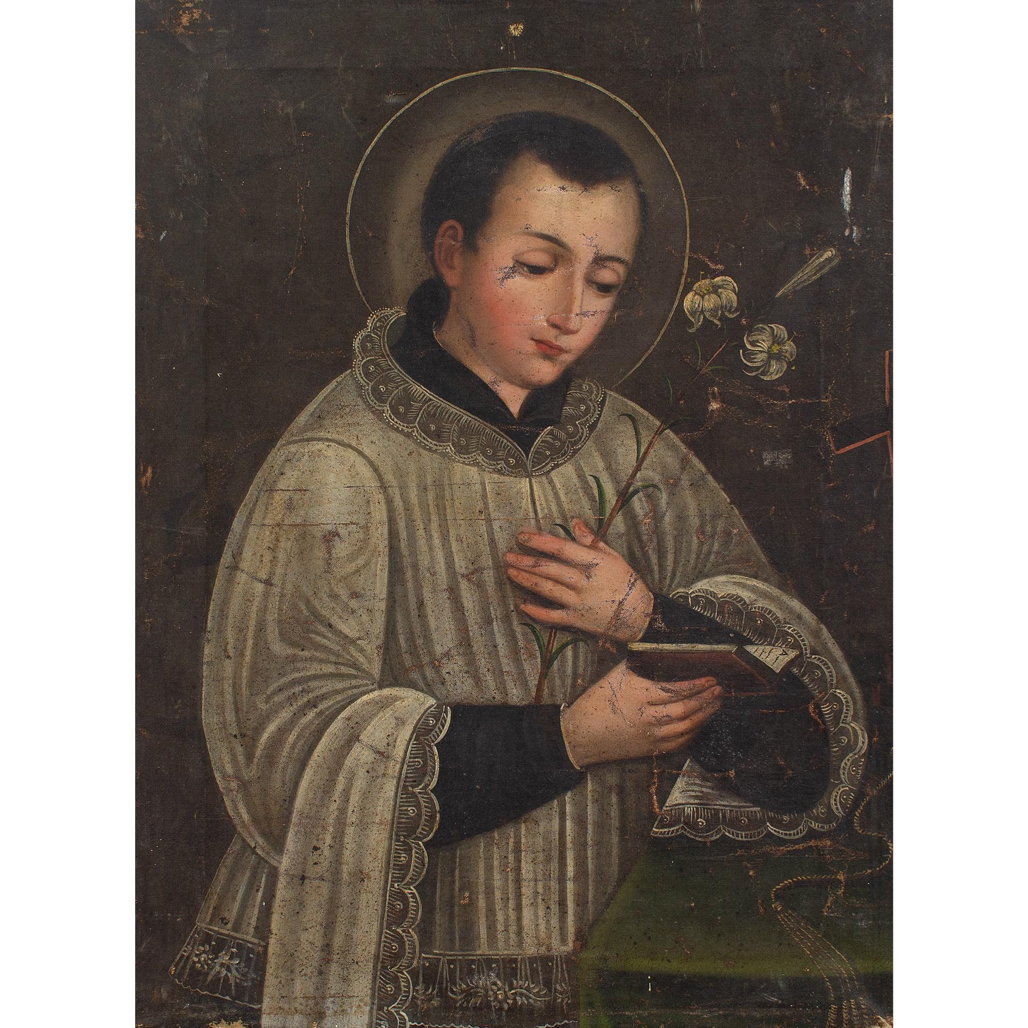 19th-Century Spanish School, St Aloysius Gonzaga, Oil Painting - Black Portrait Painting by Unknown
