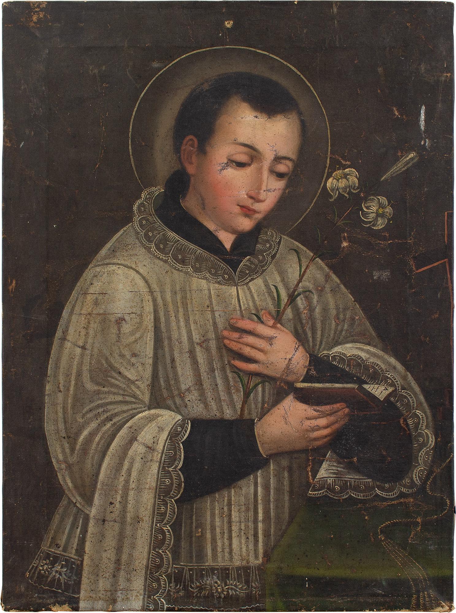 Unknown Portrait Painting - 19th-Century Spanish School, St Aloysius Gonzaga, Oil Painting