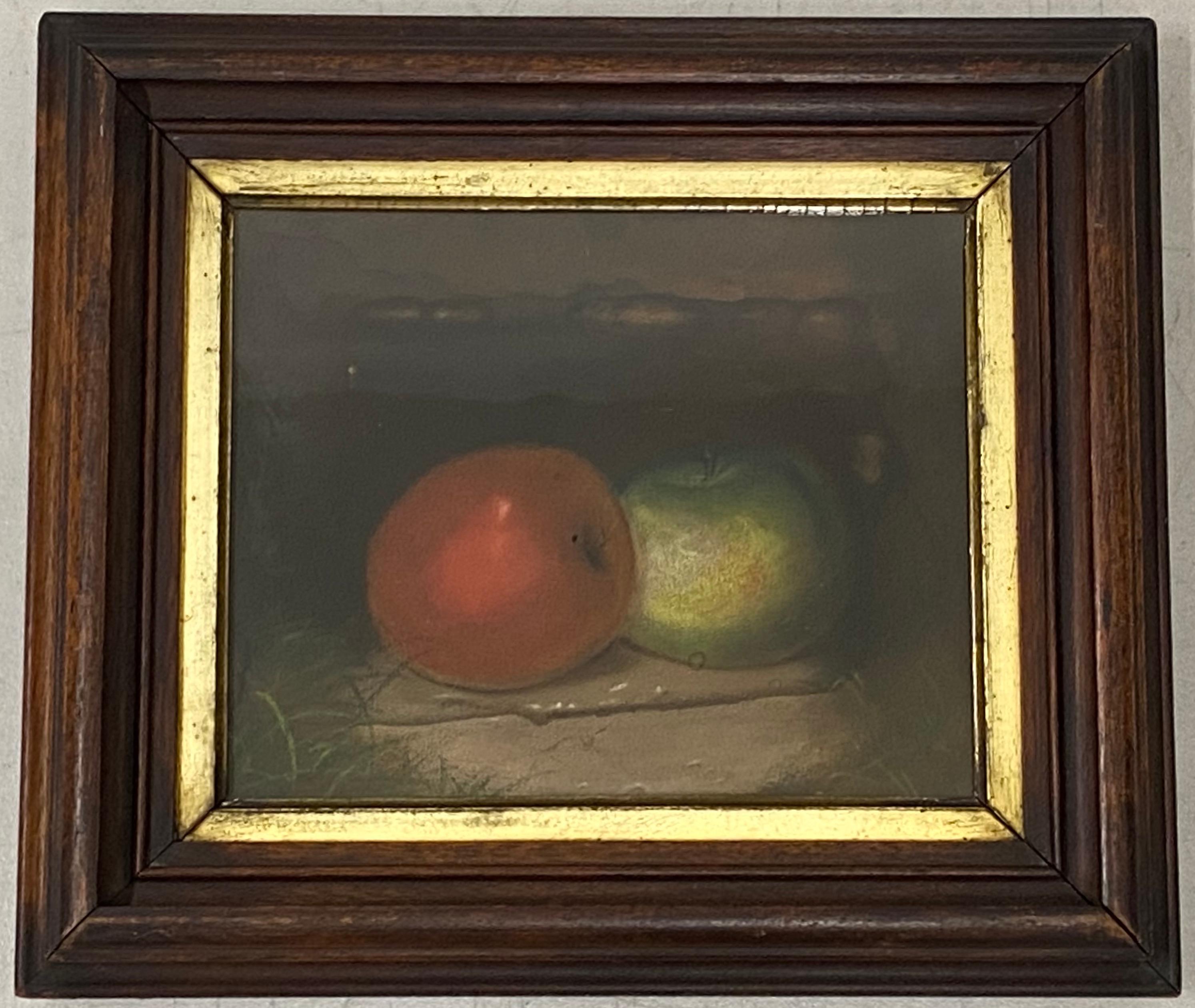 Unknown Still-Life Painting - 19th Century Still Life "Red & Green Apples" Original Pastel Painting