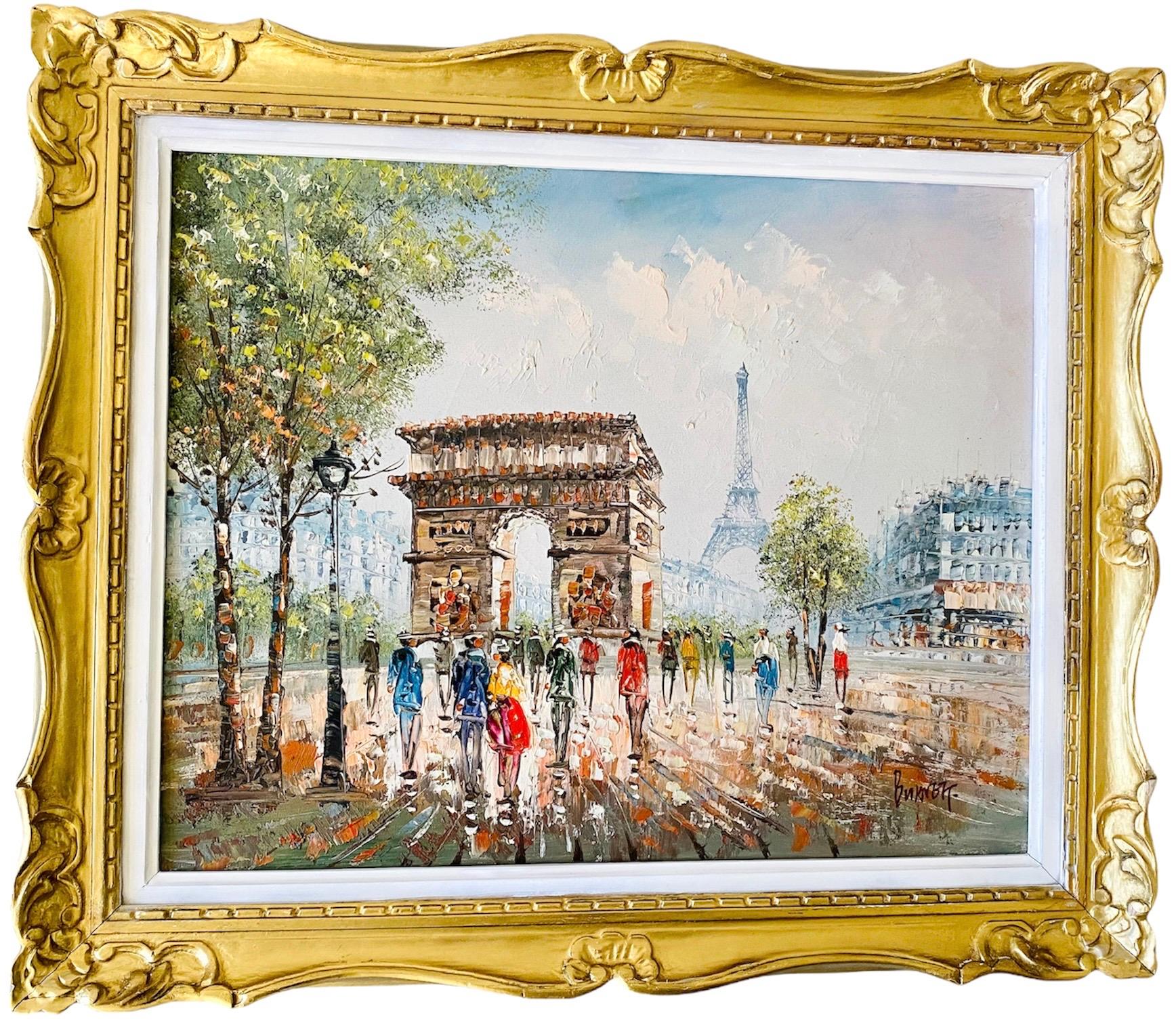 19th century style French impressionist cityscape of Paris - Arc de Triomphe - Painting by Unknown