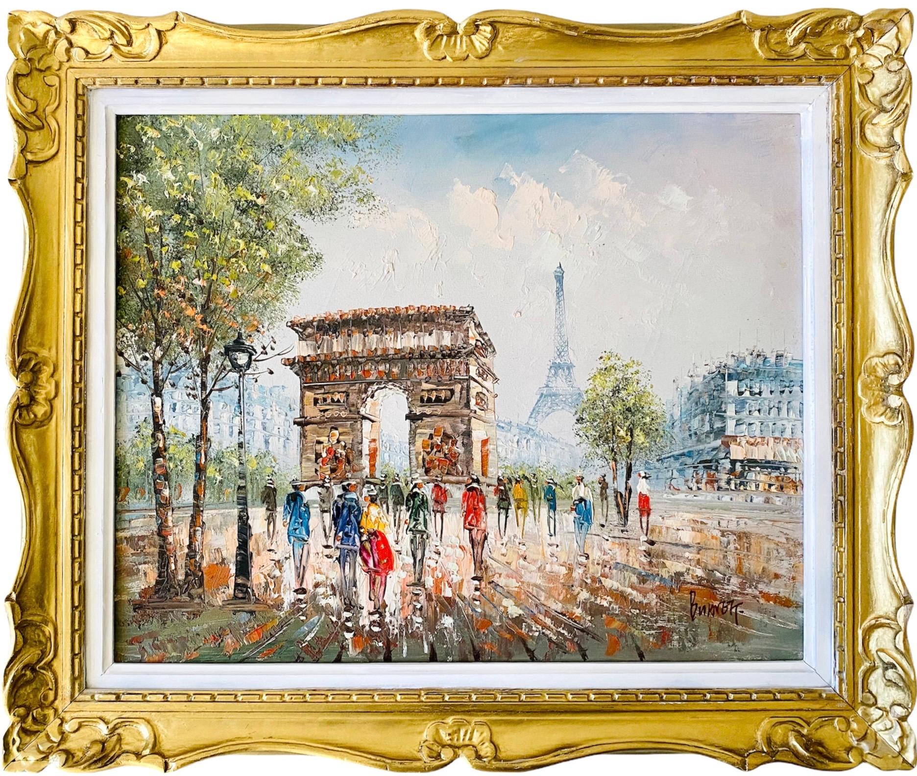 Unknown Figurative Painting - 19th century style French impressionist cityscape of Paris - Arc de Triomphe