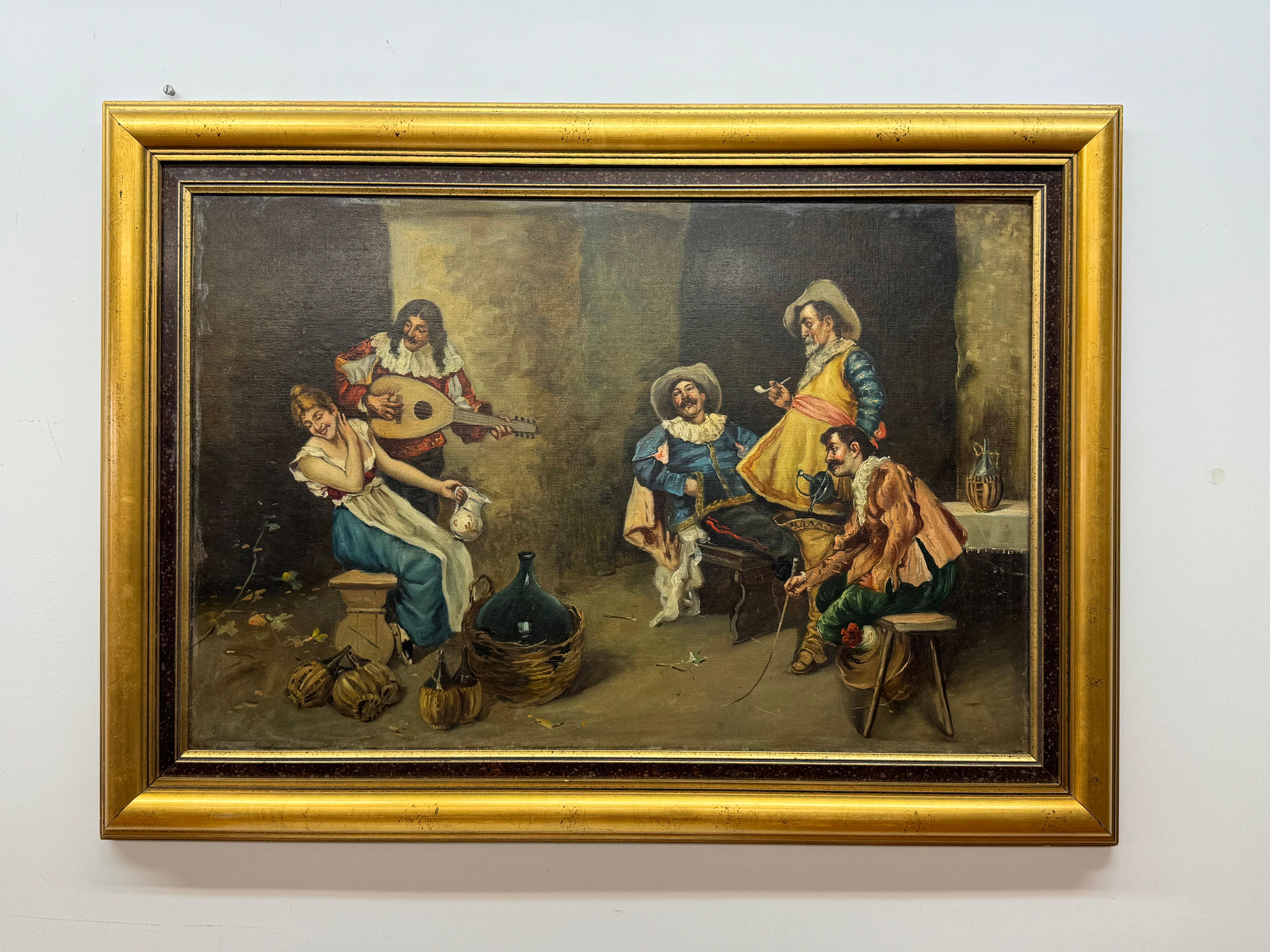 Unknown Interior Painting – Italienische Zampighl-Szene der Musketiere im Stil des 19. Jahrhunderts