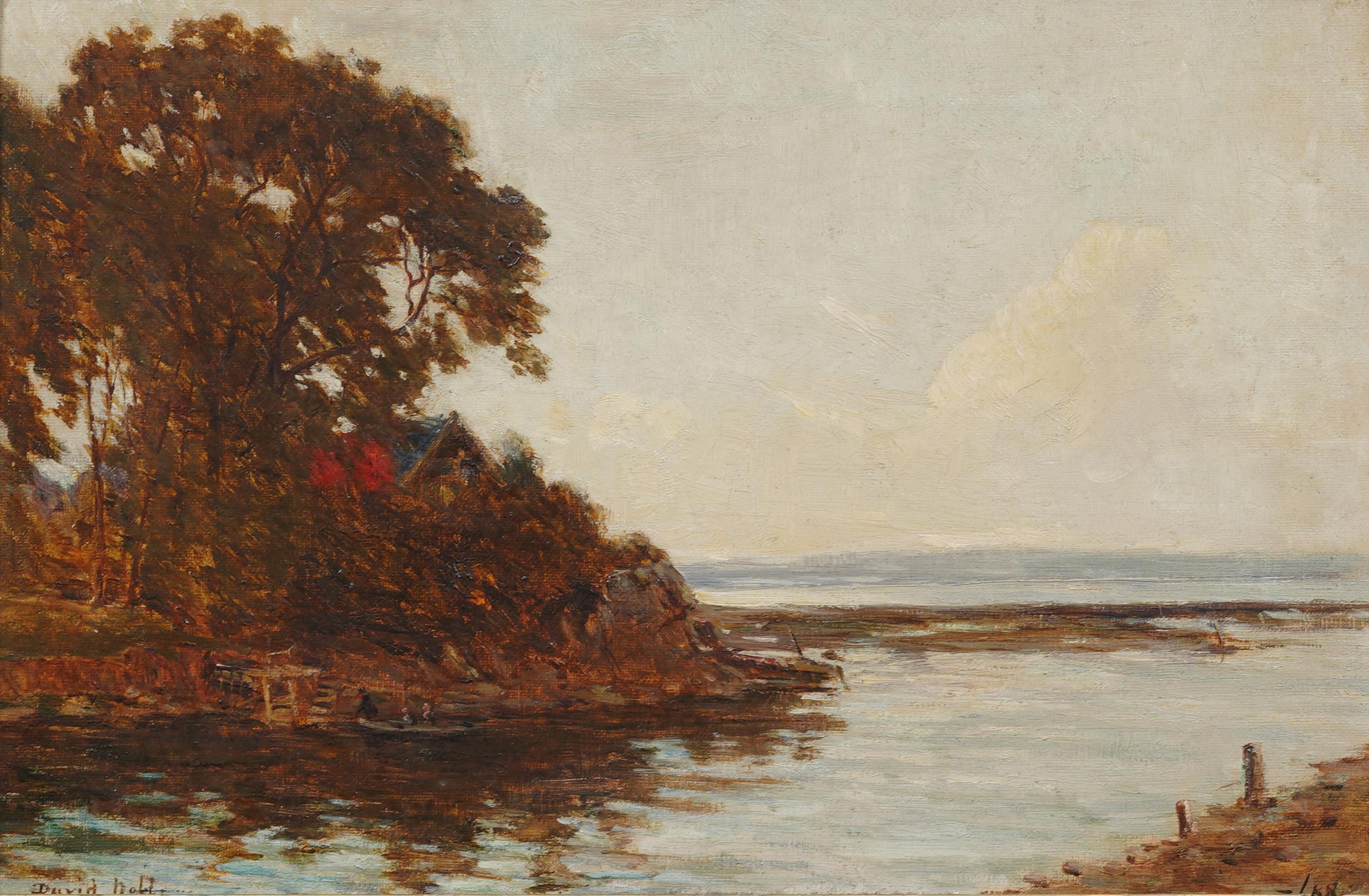 Tonalistische Herbst Fluss-Landschaft des 19. Jahrhunderts, signiertes gerahmtes Original-Ölgemälde (Impressionismus), Painting, von Unknown