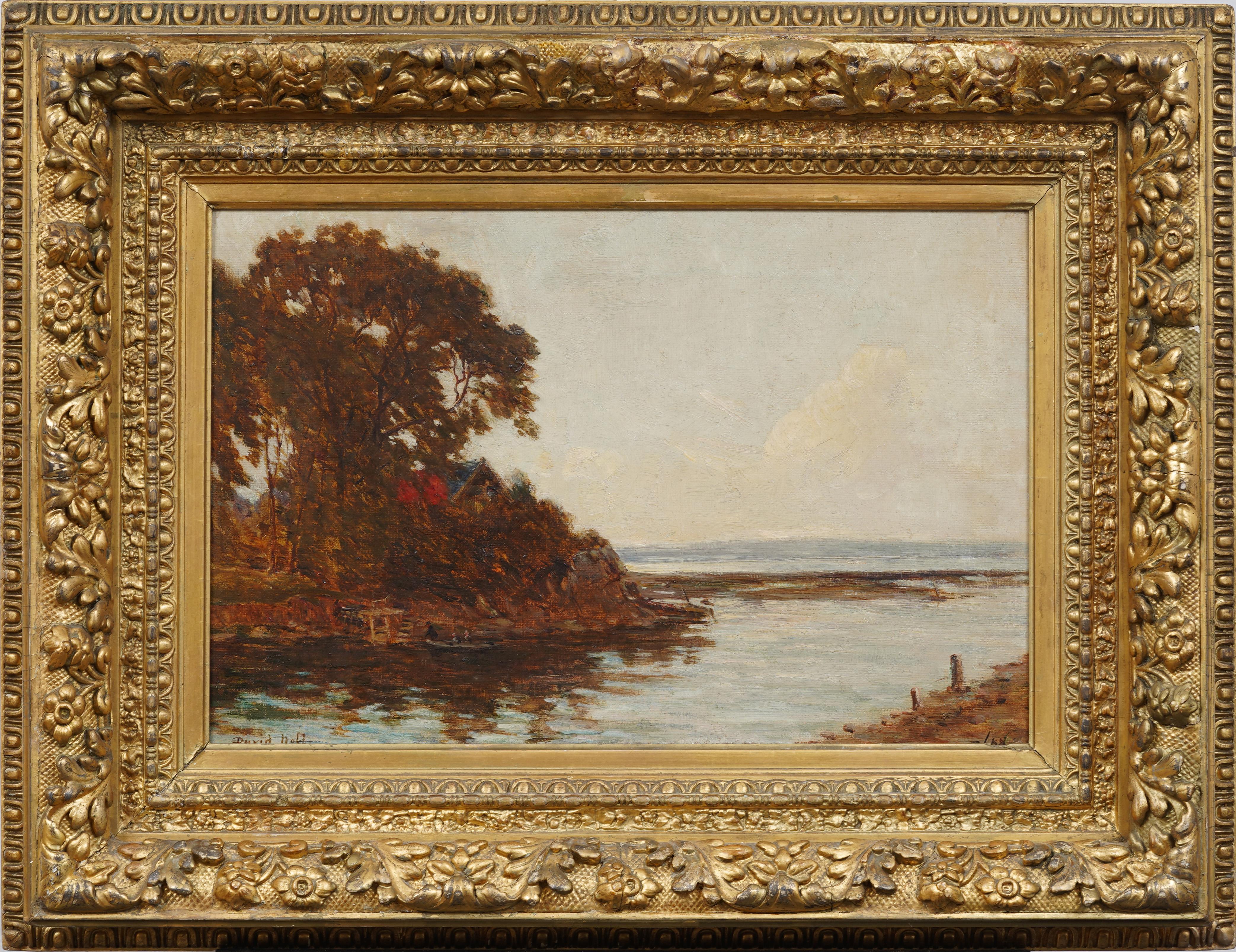 Tonalistische Herbst Fluss-Landschaft des 19. Jahrhunderts, signiertes gerahmtes Original-Ölgemälde