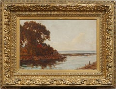 Paesaggio tonalista di Fall River del XIX secolo, dipinto ad olio originale incorniciato e firmato