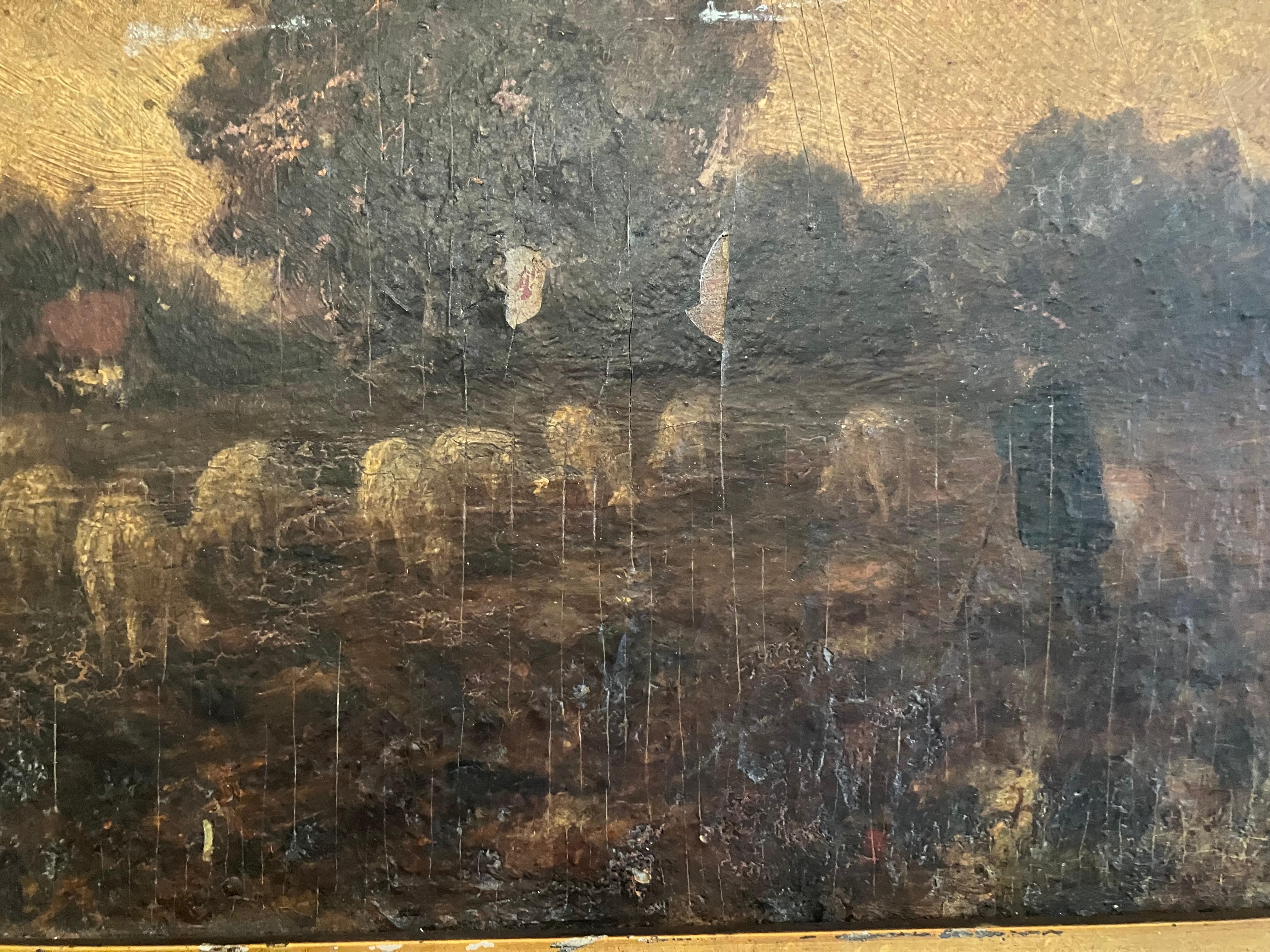 Éleveur de moutons tonaliste du 19e siècle - Marron Animal Painting par Unknown