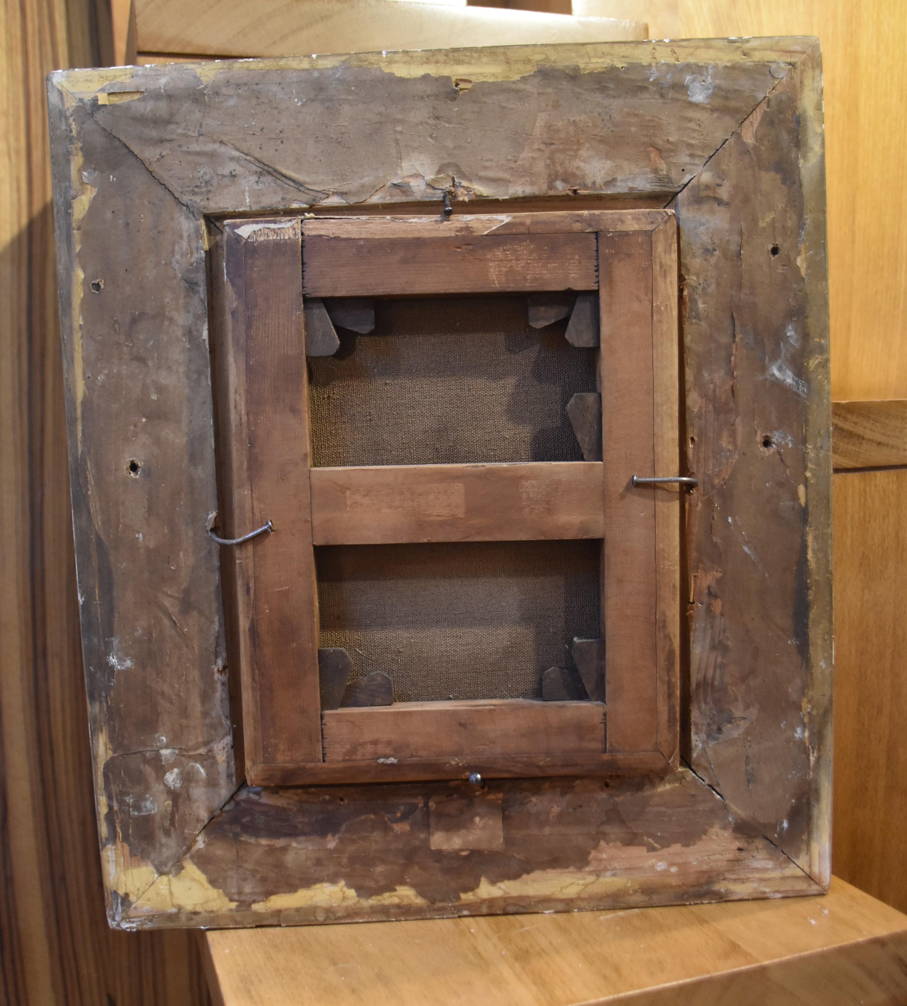 19e siècle
Deux hommes dans un intérieur:: un double portrait
Huile sur toile:: 24 x 19 cm
Encadré 38::5 x 34 cm:: cadre vintage:: minuscules pertes dans la dorure du cadre

Le style et l'atmosphère de ce tableau évoquent fortement l'art scandinave