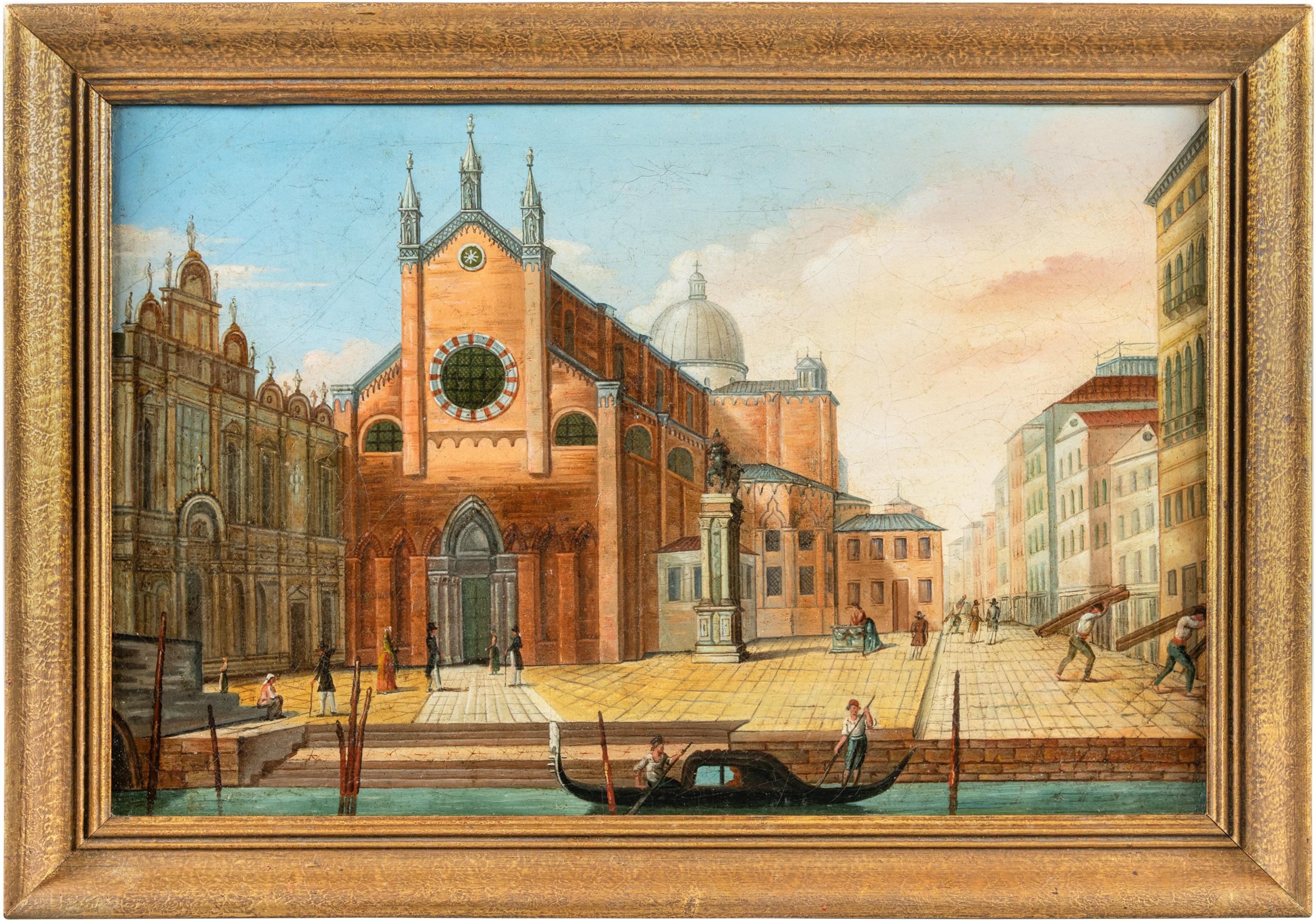 Unknown Figurative Painting - Vedutist Venetian painter - 19th century landscape painting - Venice view 