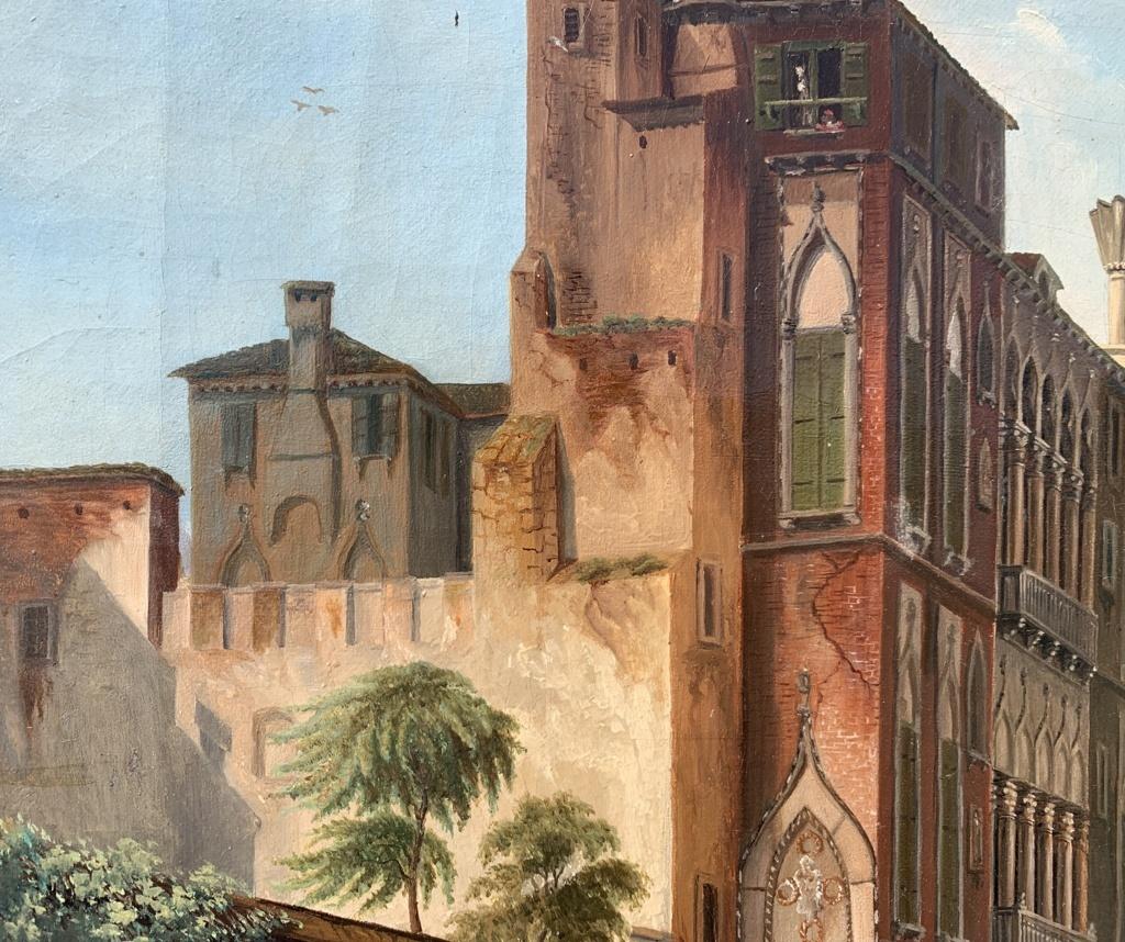 Vedutist Venetian painter - 19th century landscape painting - Venice view Italy For Sale 1
