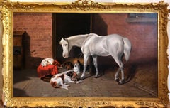 19th Century Victorian Oil Painting Hunting Horse and Hounds