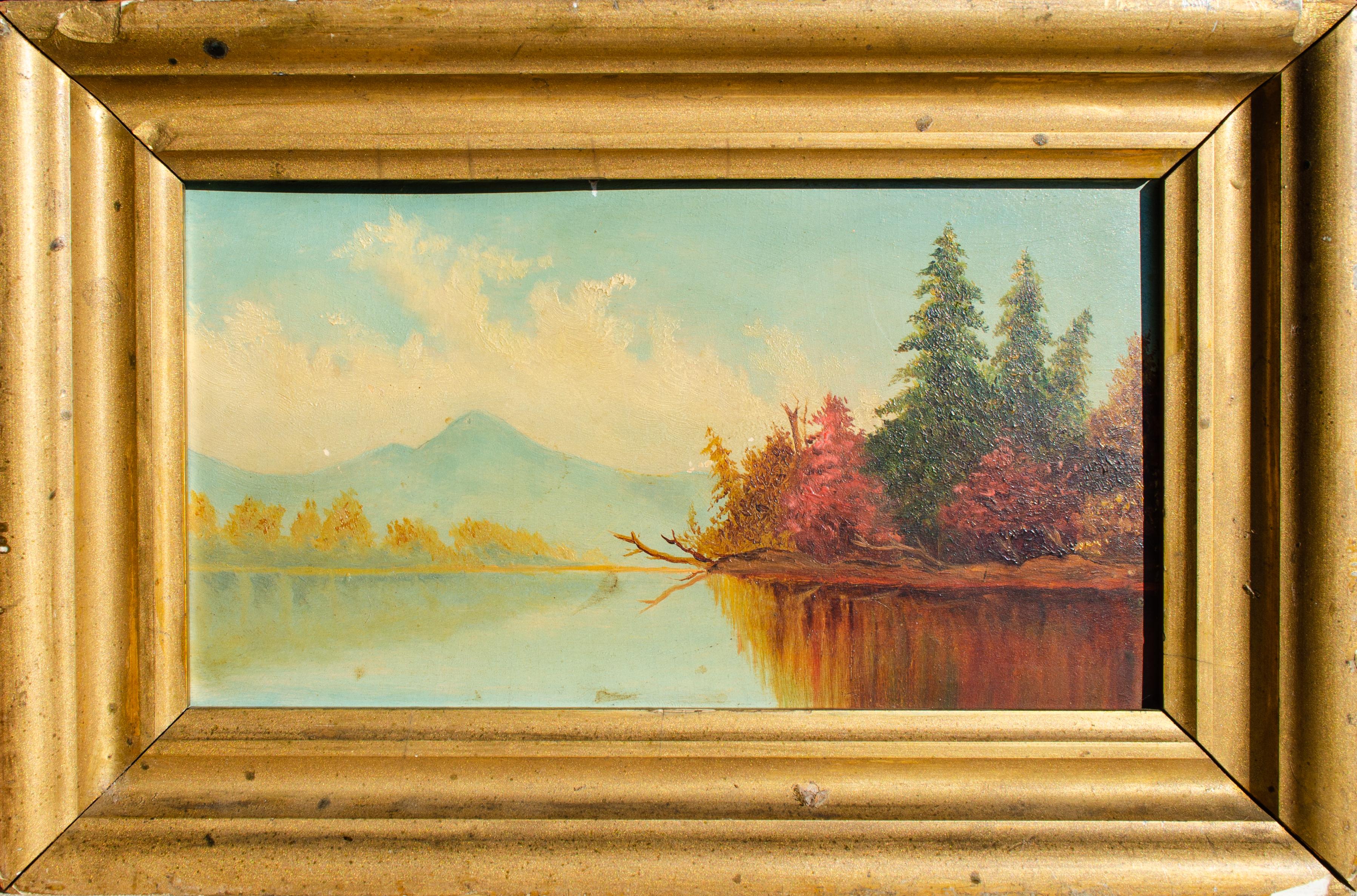 Unknown White Mountain Artist
White Mountain Landscape, 19th Century 
Oil on board
5 x 9 1/4 in.
Framed: 7 3/4 x 11 3/4 in.