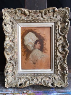 19thC Portrait of a Cook in White Hat, Oil Painting
