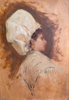 19thC Portrait of a Cook in White Hat, Oil Painting