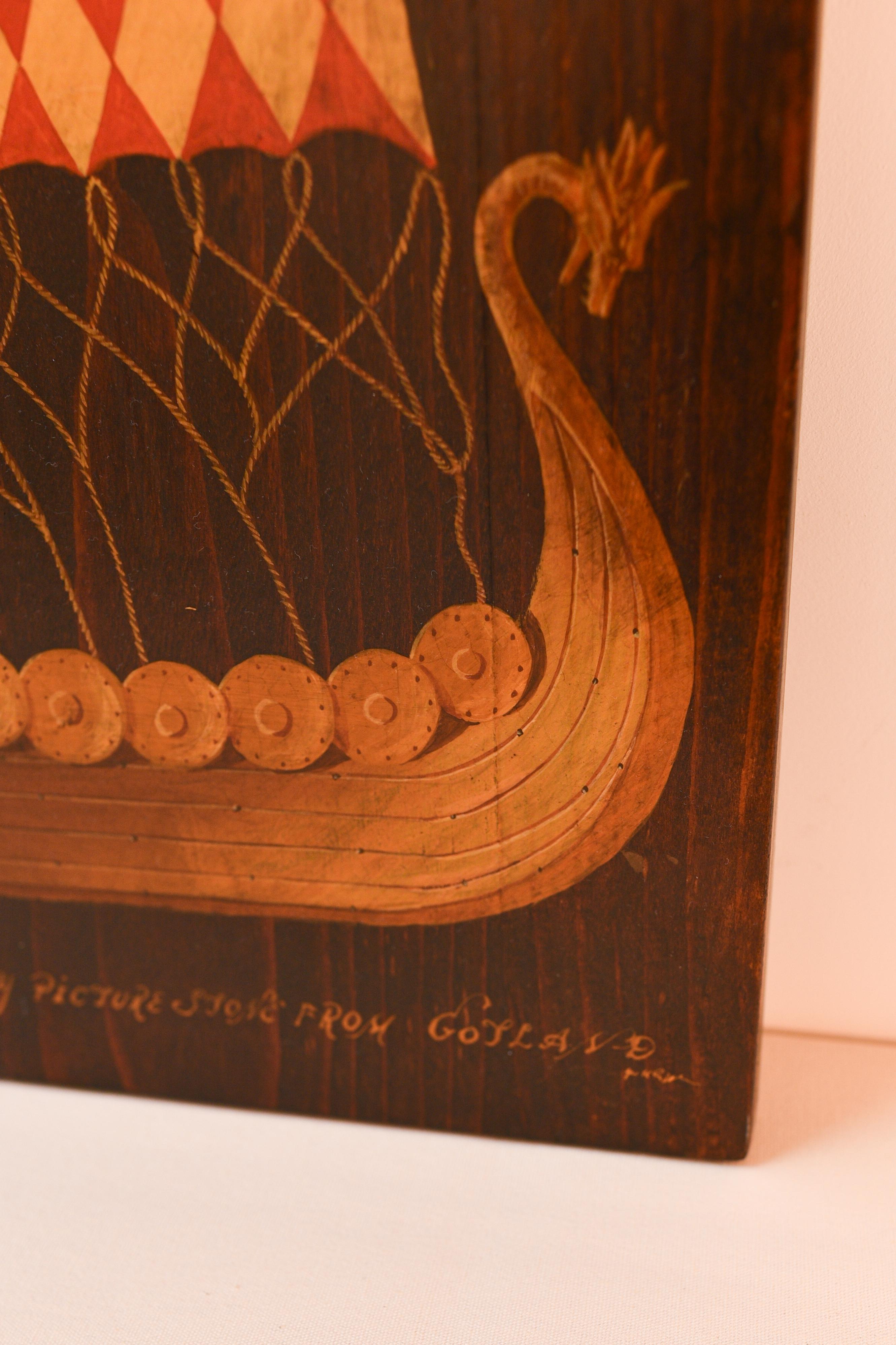 2 wooden panel paintings of Gokstad (Norway) and Gotland (Sweden) viking ships  For Sale 10