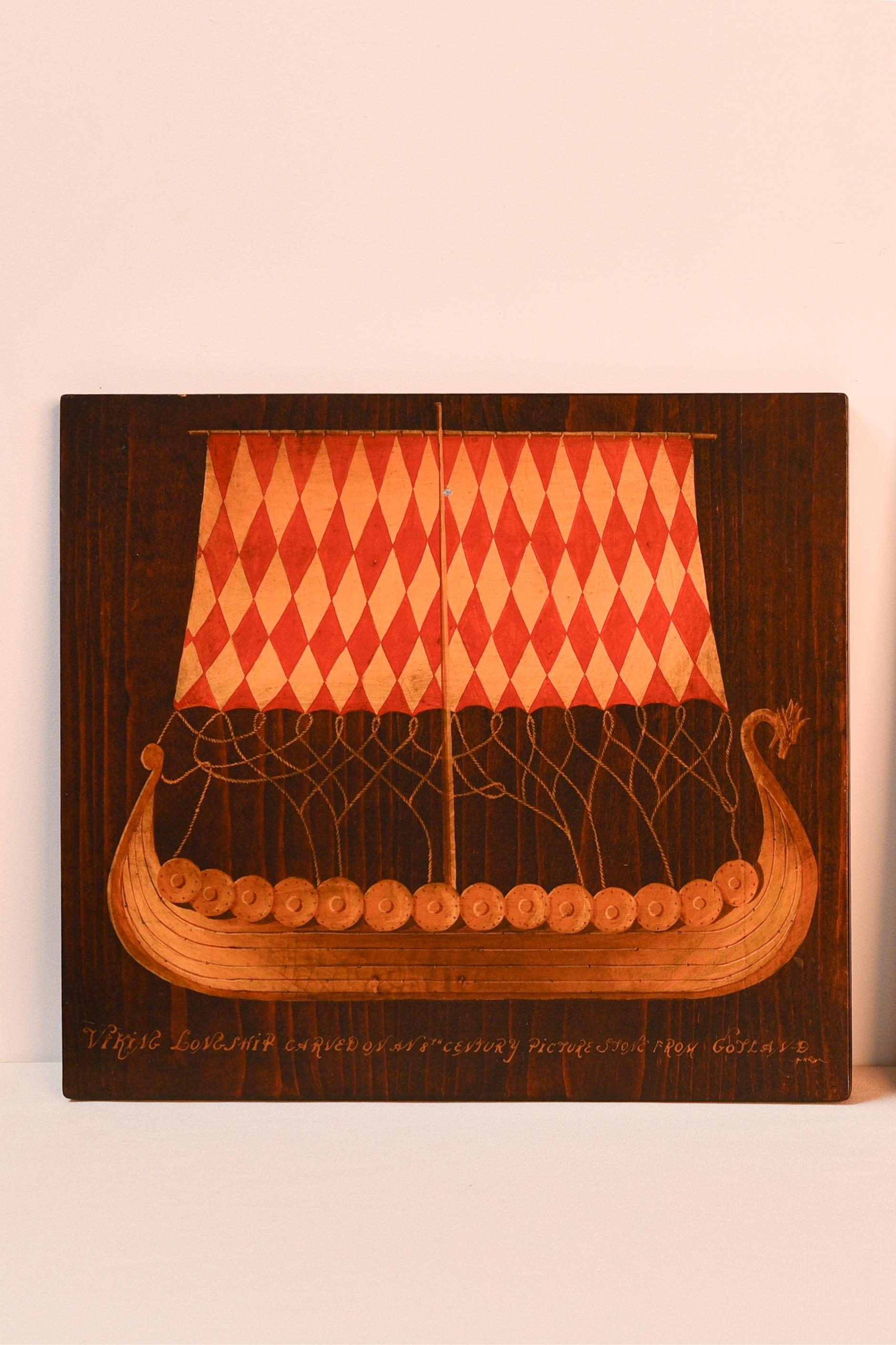 2 wooden panel paintings of Gokstad (Norway) and Gotland (Sweden) viking ships  For Sale 6
