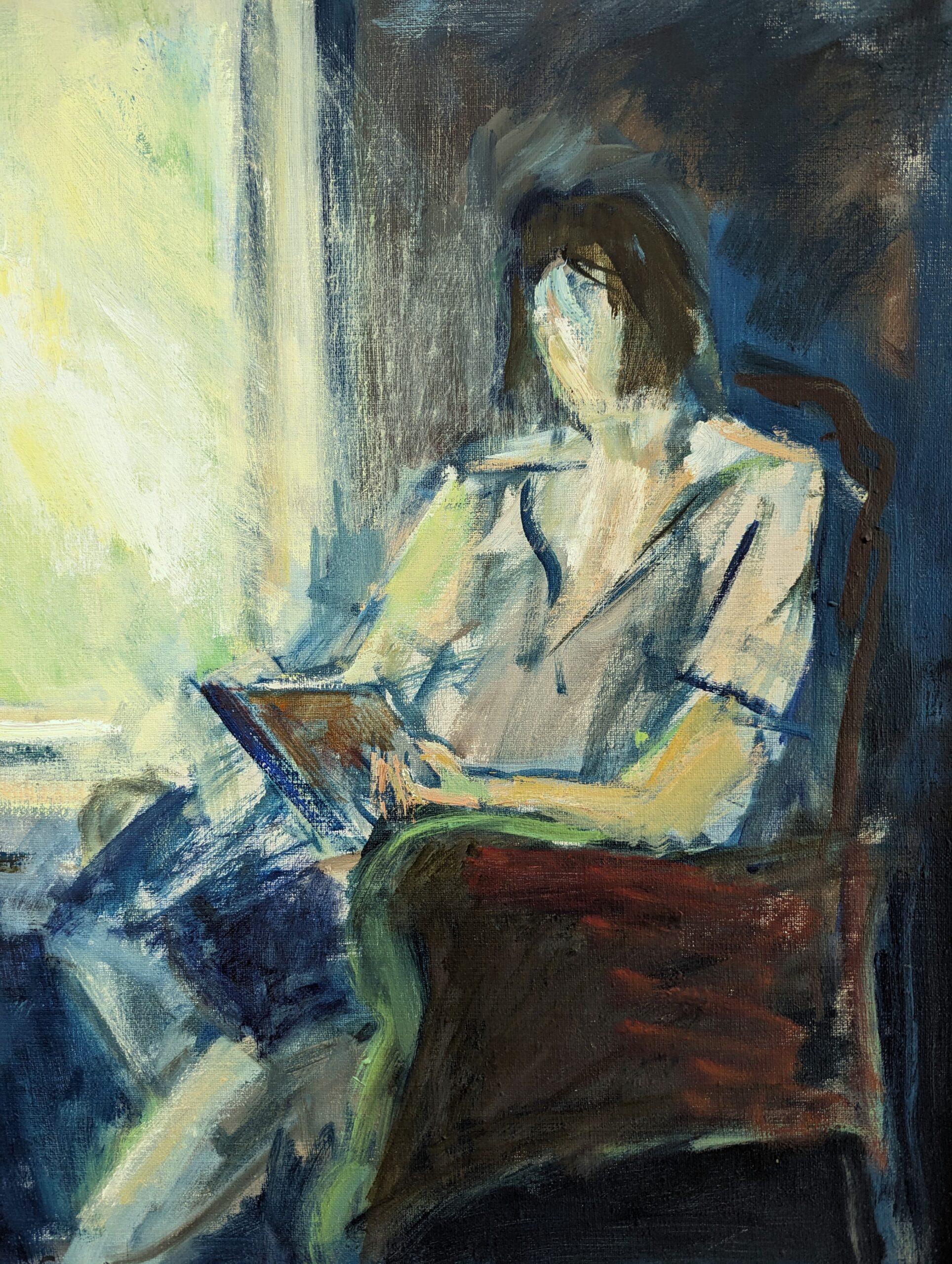 2000 Pittura ad olio figurativa astratta contemporanea - Lettura alla finestra 5