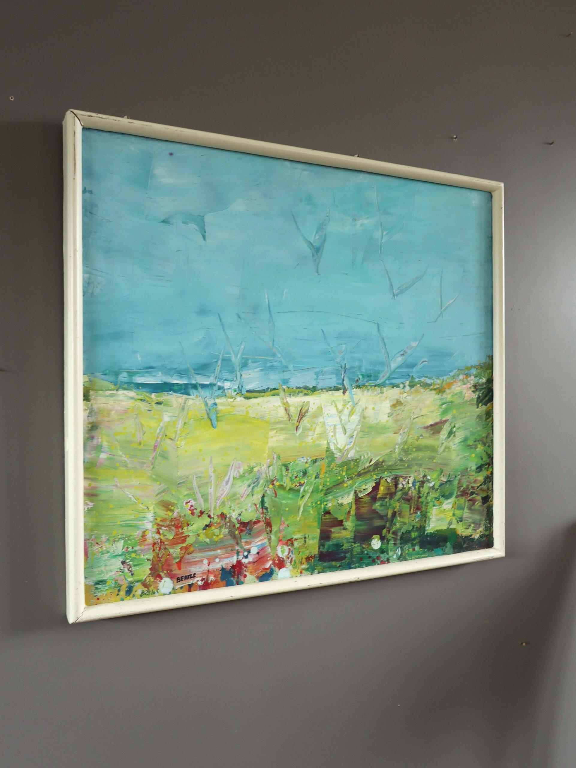 2003 Pittura ad olio contemporanea originale di paesaggio astratto - Strati d'estate - Landscape Painting Blu di Unknown