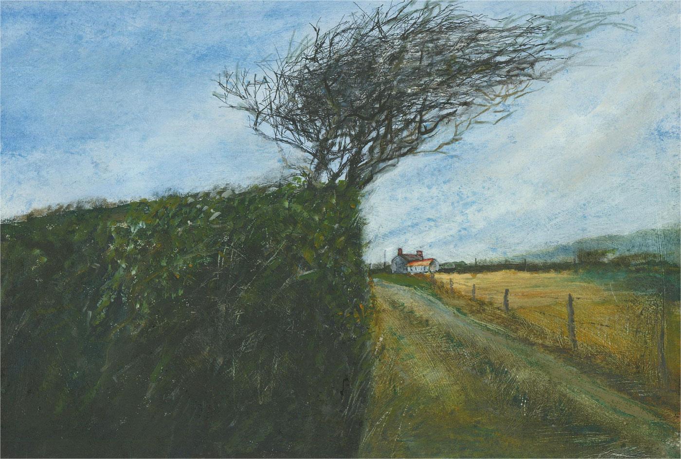 2004 Acrylic - Hawthorn Hedge and Cottage - Painting by Unknown