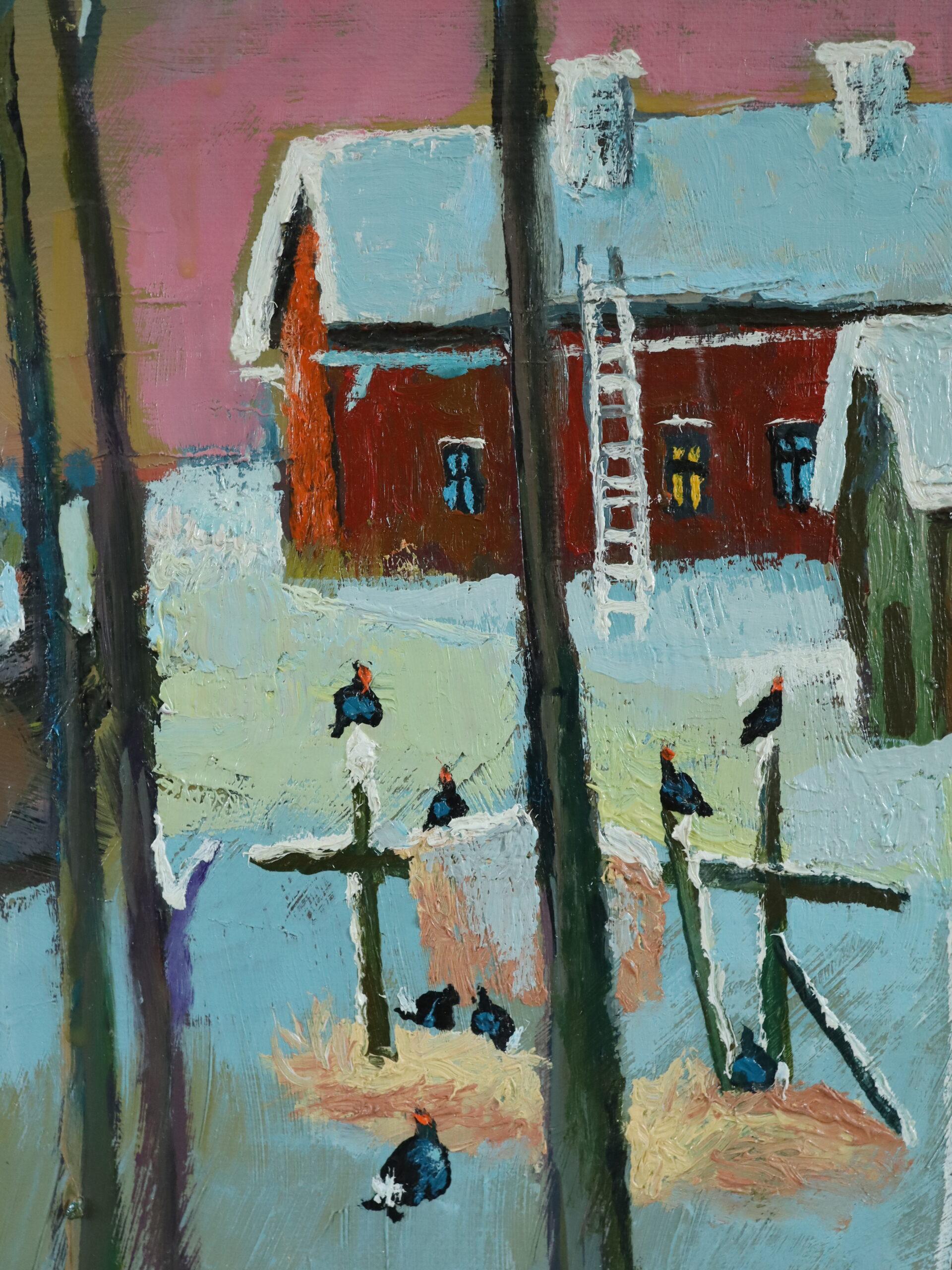 2004 Paesaggio originale contemporaneo dipinto a olio - Tramonto tra i pini in vendita 8