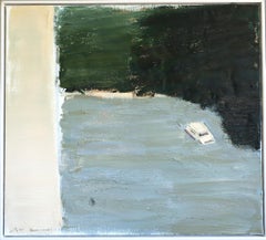 2006 Minimalist Modern Swedish Coastal Landscape Oil Painting -  The White Boat