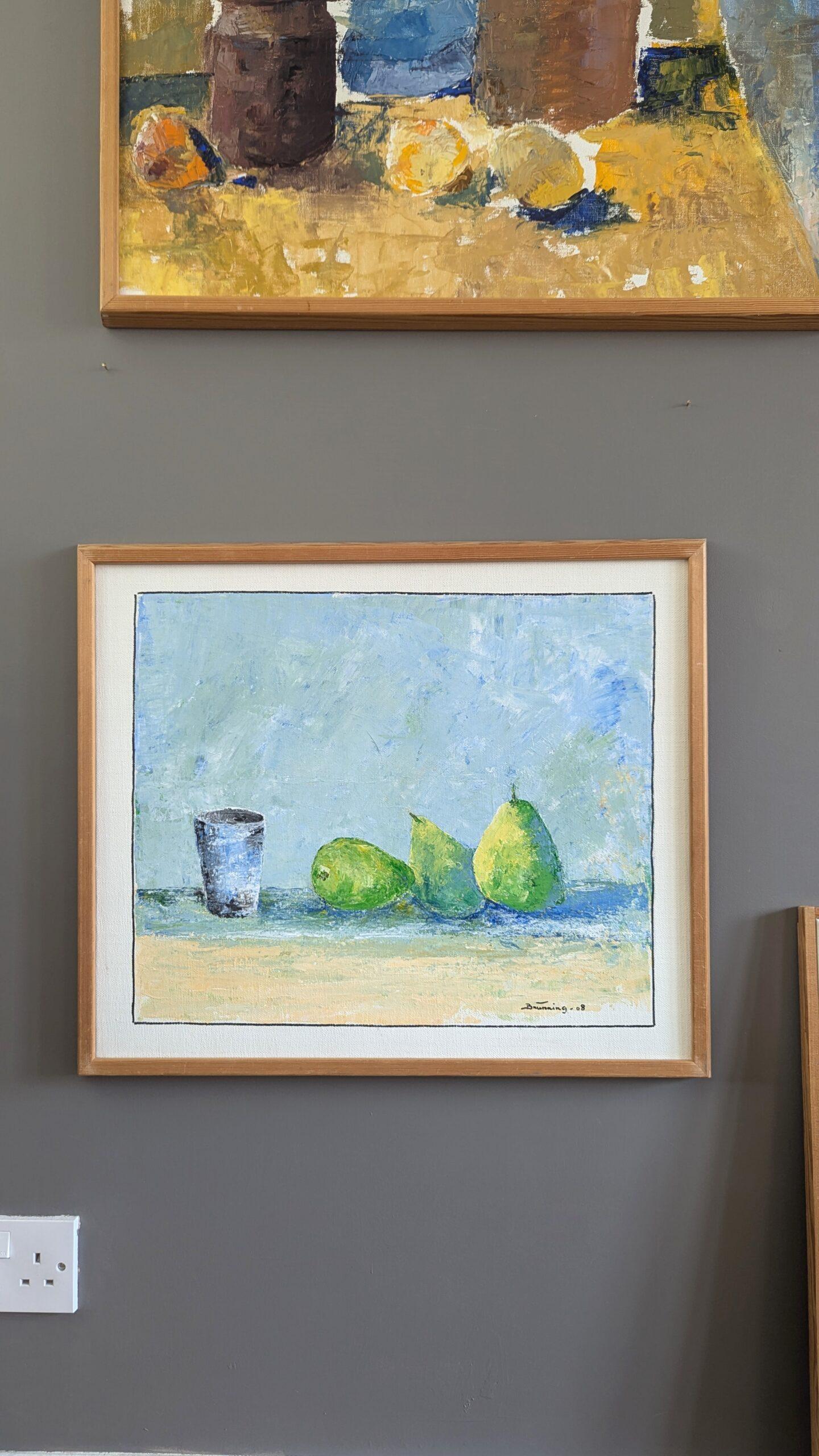 2008 Zeitgenössisches impressionistisches Stillleben Ölgemälde - Drei Birnen und eine Tasse (Moderne), Painting, von Unknown