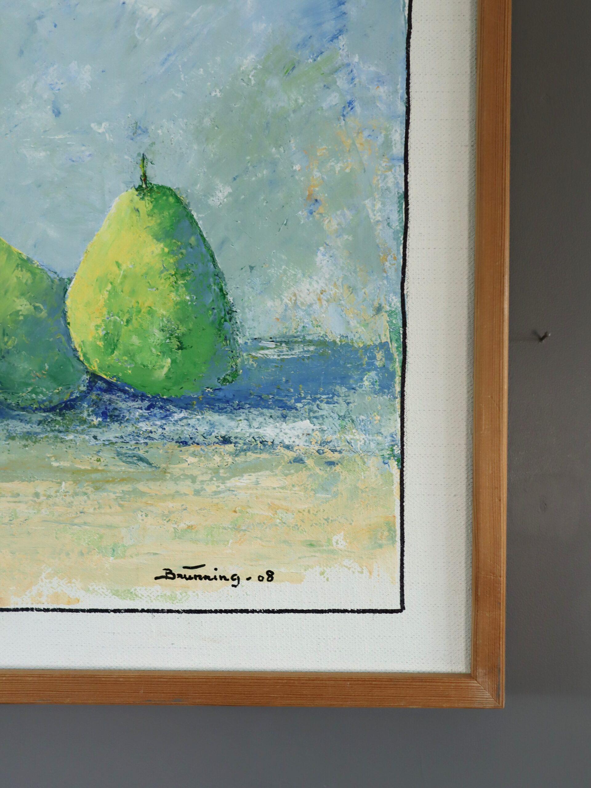 2008 Zeitgenössisches impressionistisches Stillleben Ölgemälde - Drei Birnen und eine Tasse im Angebot 2